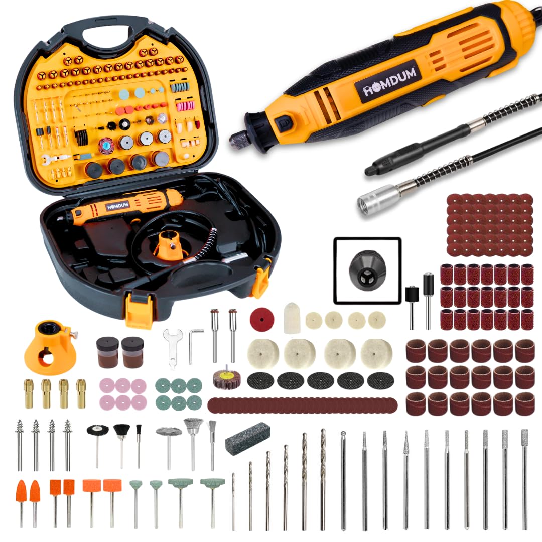 Homdum 252Pcs Universal Chuck Rotary Tool Kit Die Grinder 160W with 6 Variable Speed, Cutting,Sanding, Polishing, Engraving, Carving Tools for DIY Crafting and Home Repair Projects 6 months warranty