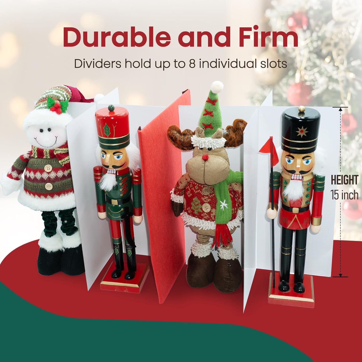 Christmas Nutcracker and Figurine Collectible Storage Box, Christmas Decor Storage Containers for 15 Inch Figurines, Holds Up to 8 Holiday Figurines, Durable 600D Oxford Material(Red) - Image 3
