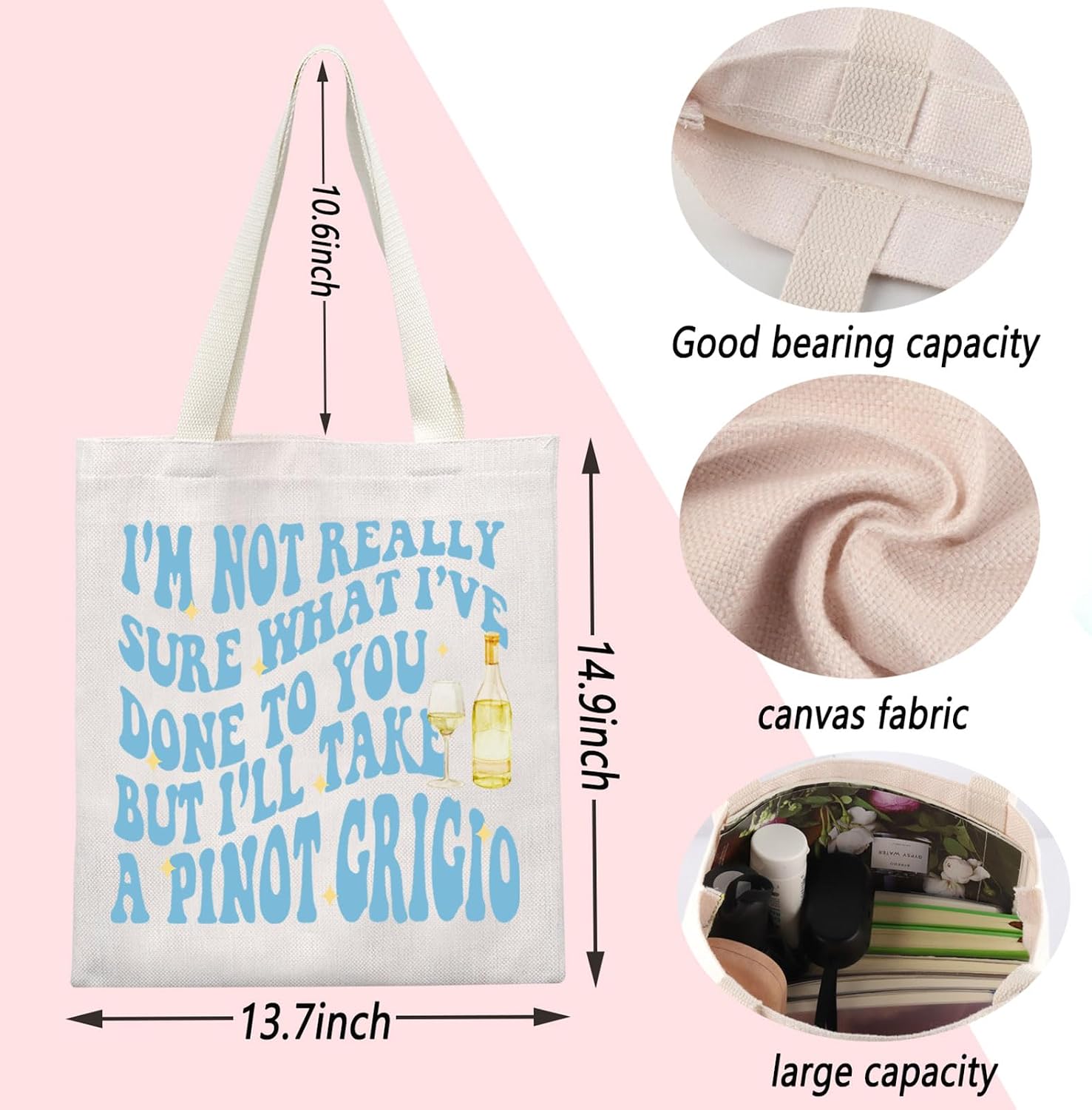 ENSIANTH VPR Inspired Tote Bag RHOBH Merch VPR Reality TV Show Fans Shoulder Bag Take a Pinot Grigio VPR Fans Gift