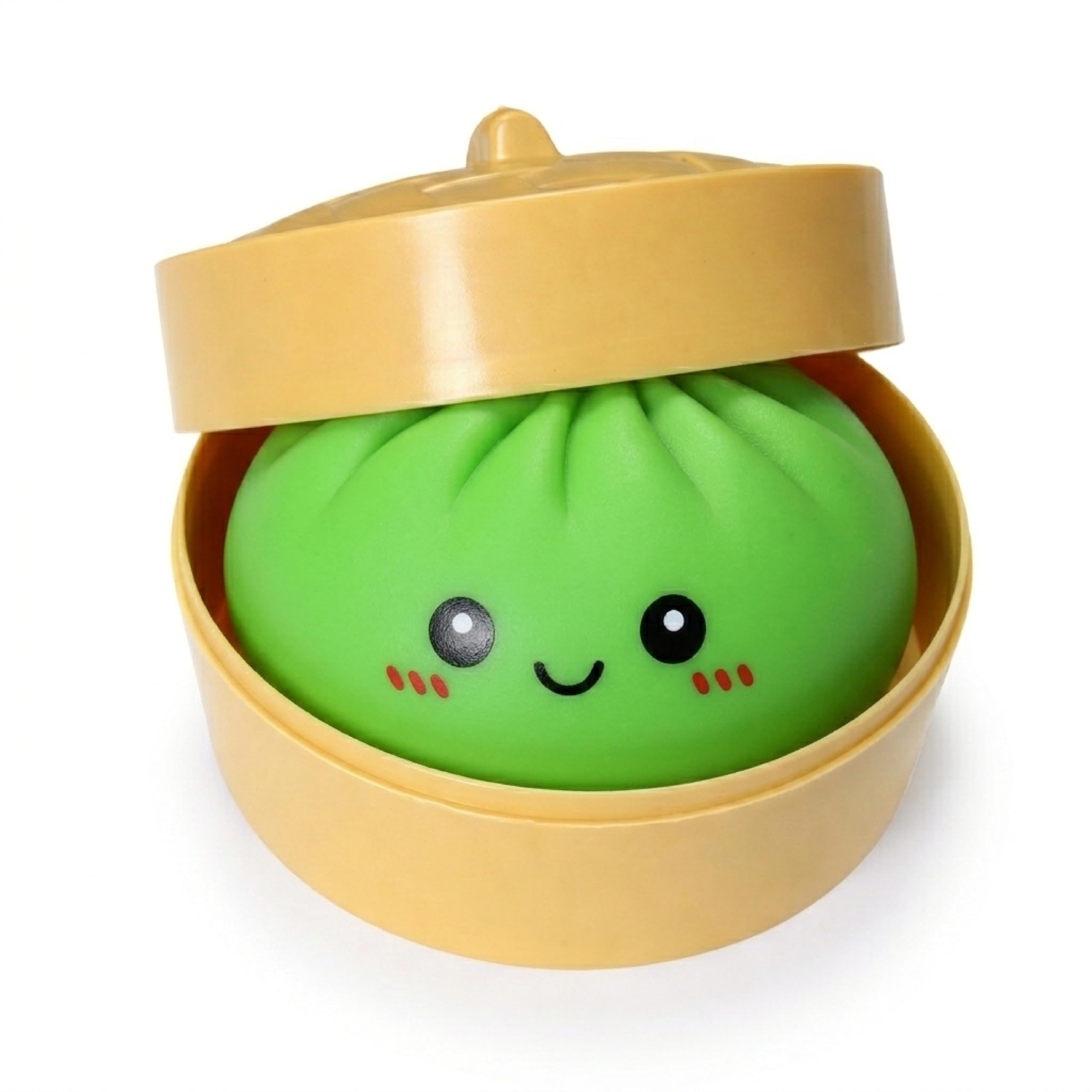 Large Dumpling Squishy Toy with Steamer Box, Green TPR Squeeze Viral Mystery Dumpling Bao Bun Fidget Toy, Soft Dough Squishy Toys for Kids, Adults, Novelty Birthday Gift, Collectible
