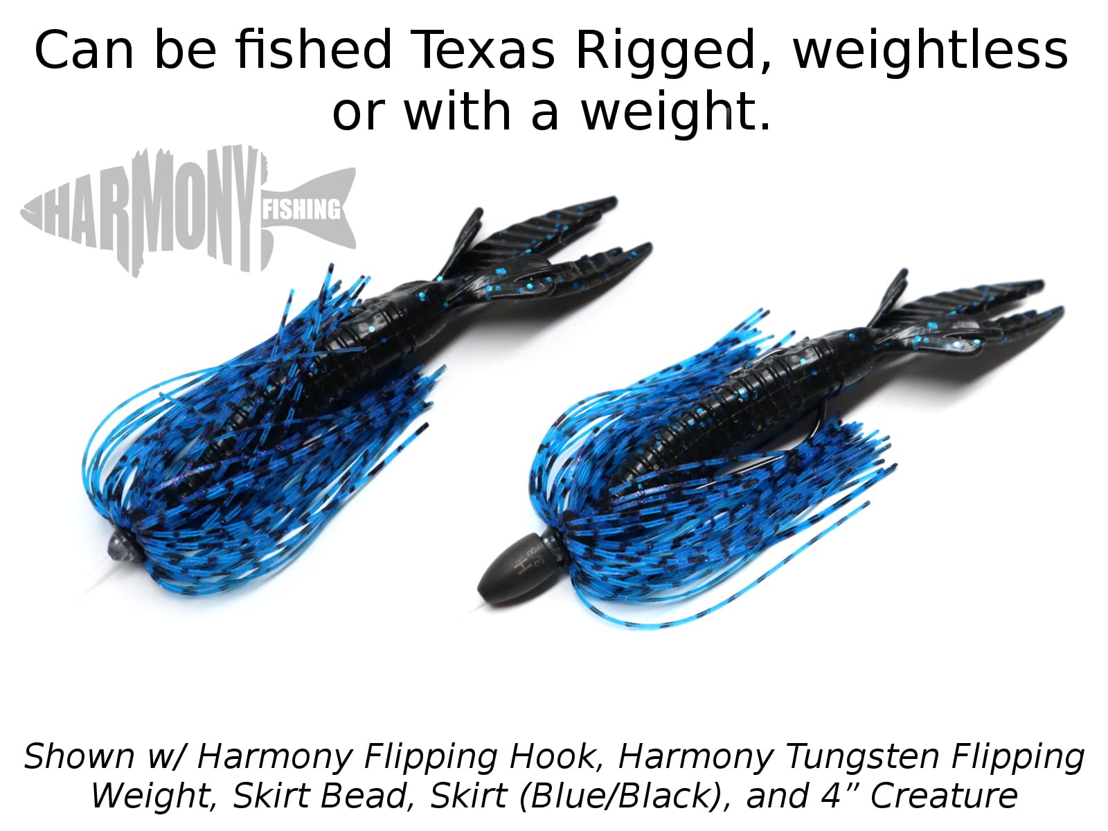 Harmony Fishing - Tungsten Resin Finesse Jigs Modular Skirt Kit - 3 Finesse Jigs, 4 Skirts, 5