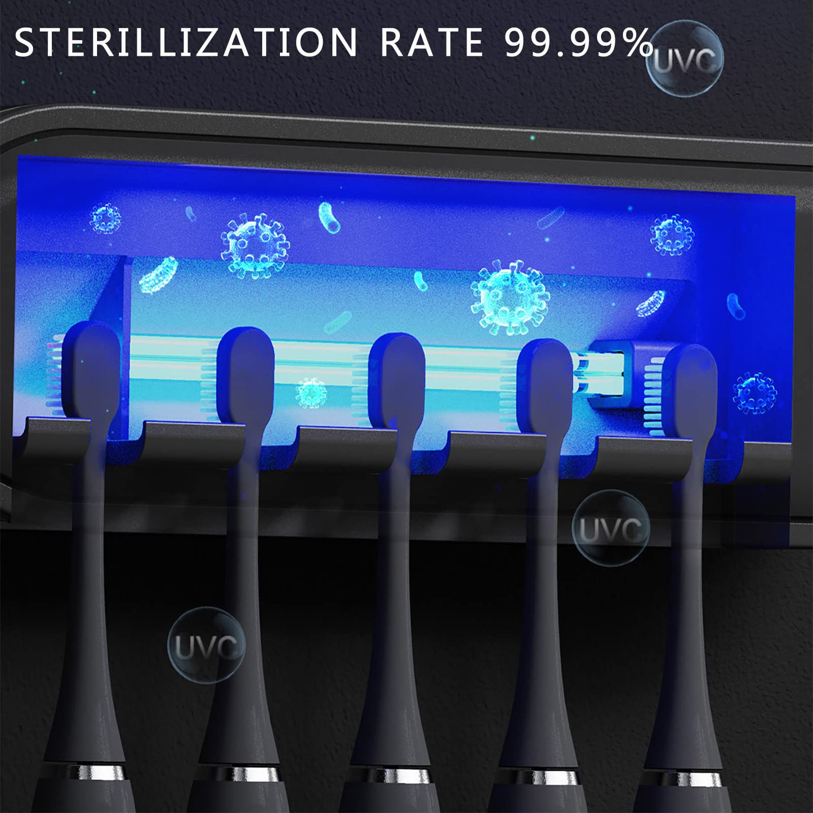 Porta Cepillo de Dientes, Soporte Cepillo de Dientes con Función Esterilizador Secado, Estuche Cepillo Dientes USB Recargable con LED, Organizador Baño Negro