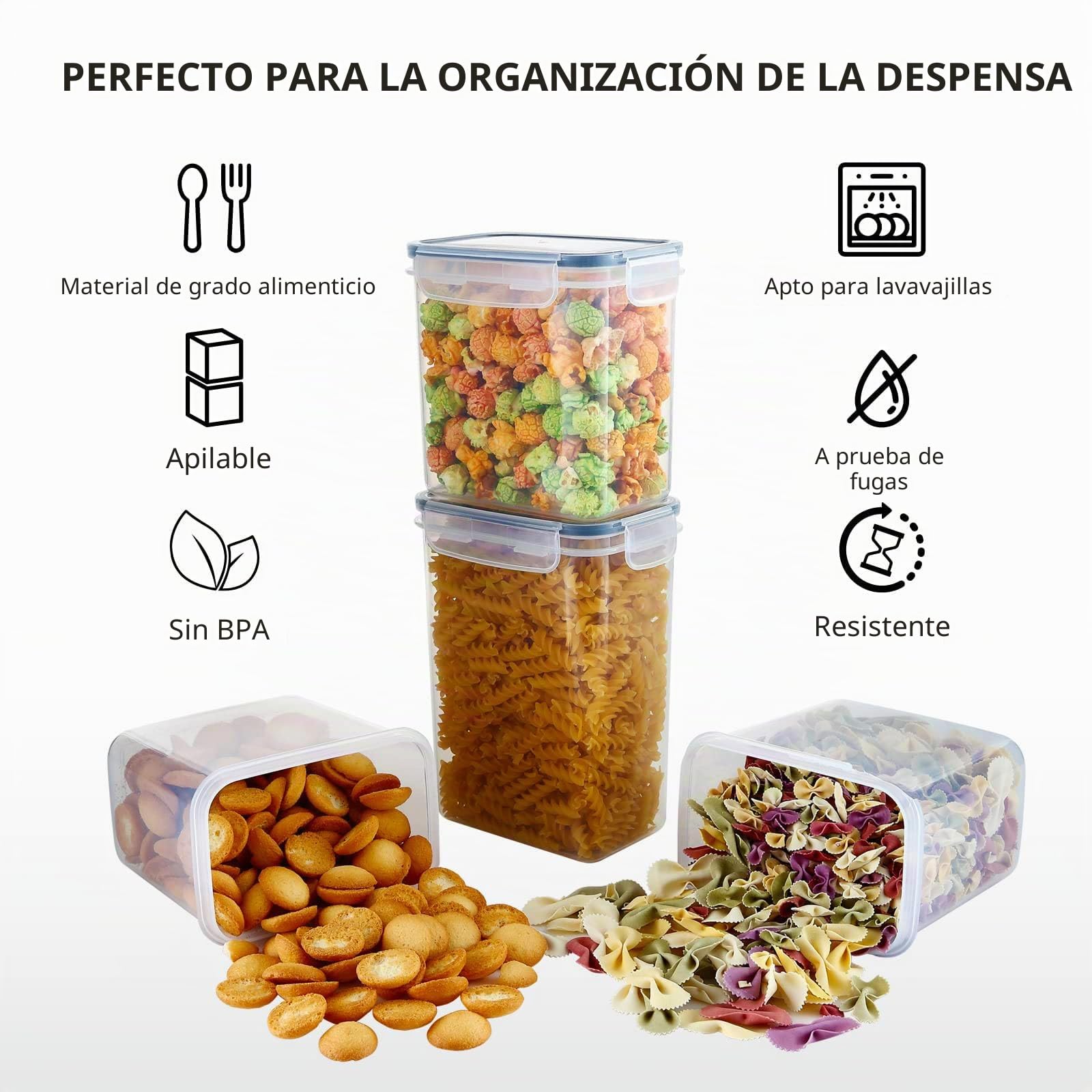 Contenedores de alimentos de 42 L con tapas herméticas, juego de organizadores de cocina, sin BPA, transparente, 24 piezas