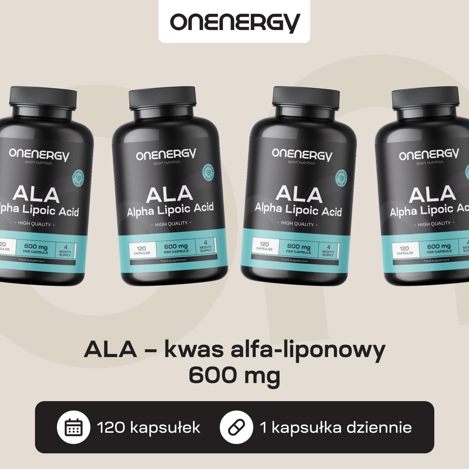 ALA – Kwas alfa-liponowy 600 mg – 120 kapsułek roślinnych – Zapas na 4 miesiące – Wysoka dawka – Dla sportowców i osób aktywnych fizycznie – Dodatkowa energia