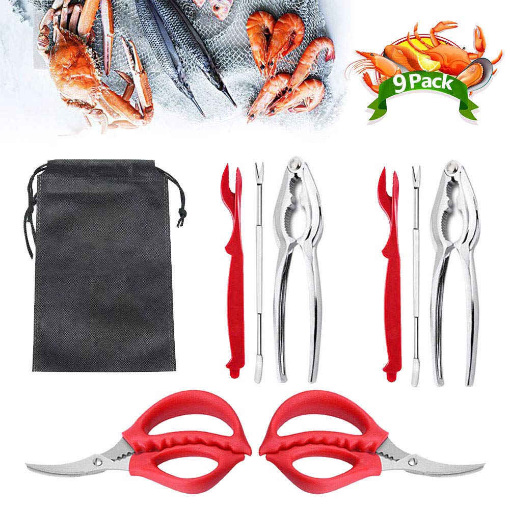 Bili-silly 9Pcs Seafood Tools Set Crab Lobster Crackers Stainless Steel Forks Opener Shellfish Lobster Crab Leg Sheller Nut Crackers