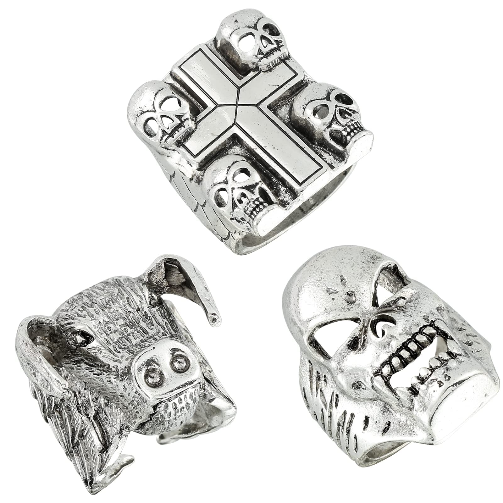 Eddie Munson Goth Rock Rings Set for Men Women-Punk Hog Cross Skull Eagle Claw Stone Rings-Horror Movie Jewelry Gifts Skull Rings for Fans Women Men