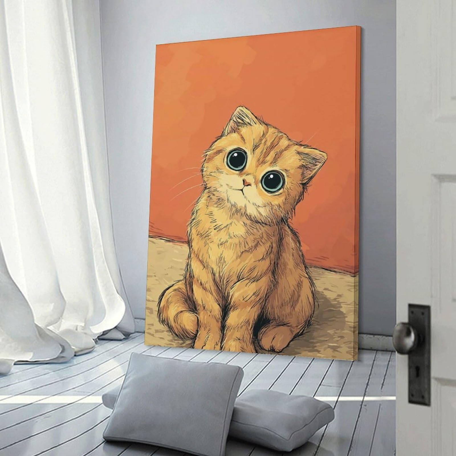 Junmoney Cute Kitten with Big Eyes Home Decor Wall Art 20x30inch(50x75cm), for Restful Interiors, Bedrooms Or Small Rooms, Decorative Wall Art for Cosy Rooms