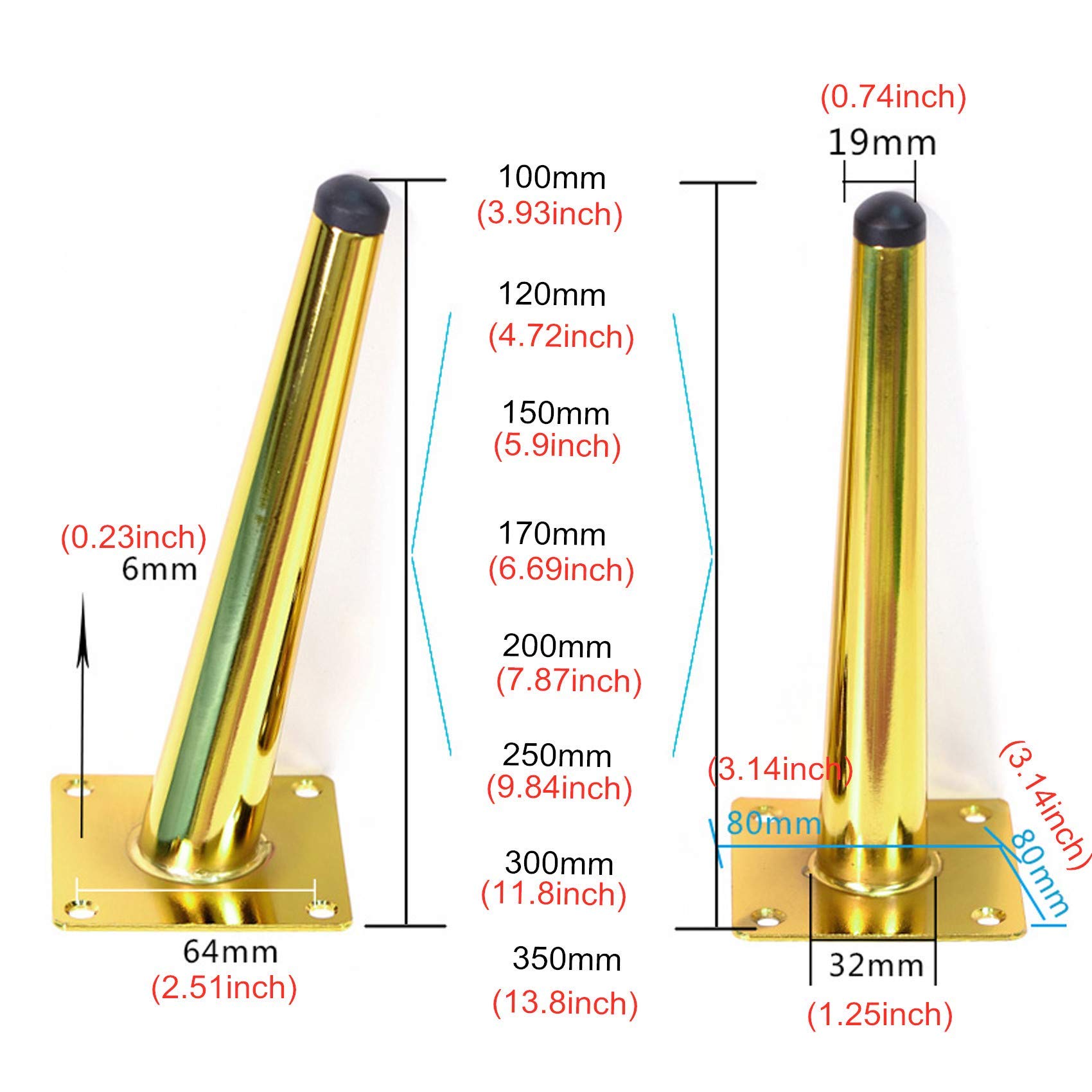 Set di 4 Gambe di Supporto per mobili, Gambe per divani, Piedini per armadi, Gambe per tavoli, Piedini per mobili TV, Piedini per mobili per tavolino, Gambe per mobili a Cono in Me