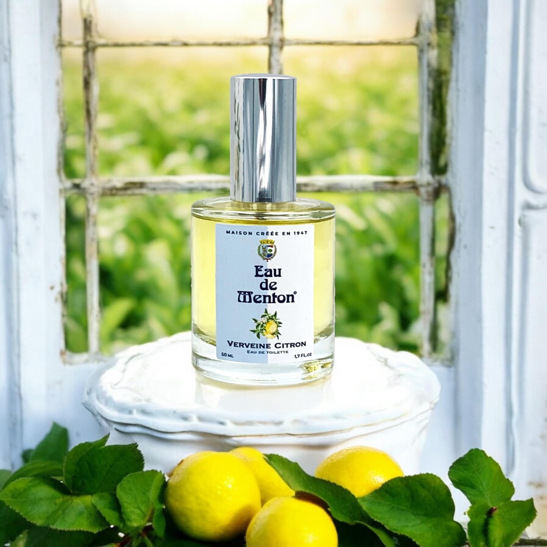 Eau de Menton Verbena-Lemon - Agua de colonia aromática cítrica - Fragancia unisex fresca y natural - Notas de hierbas y cítricos - Perfume artesanal francés - 50.3 ml (50 ml)