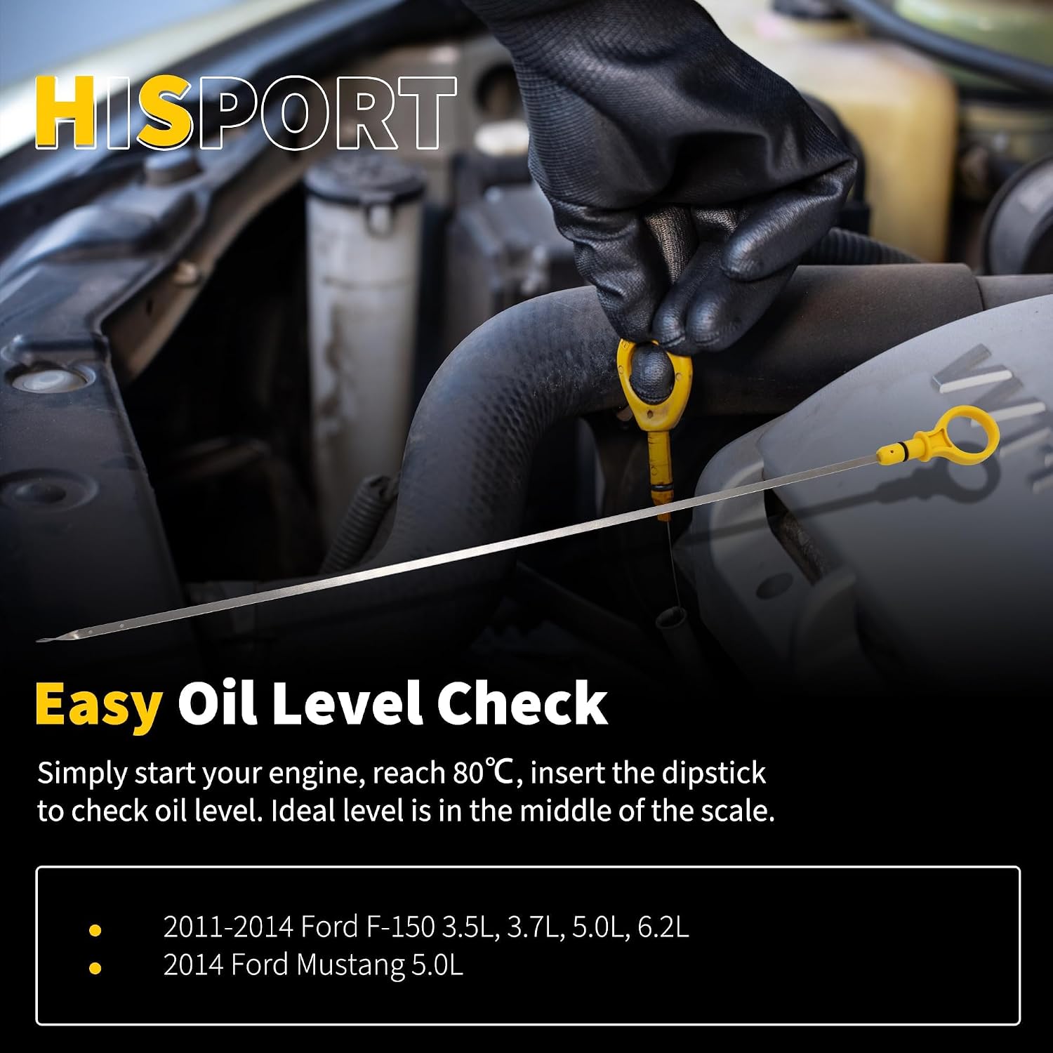 HiSport Oil Dipstick Replacement CJ5Z-6750-A - Compatible with Ford Escape Edge Explorer Focus Fusion Taurus Lincoln MKZ 2.0L Dip Stick for Checking Engine Oil Level