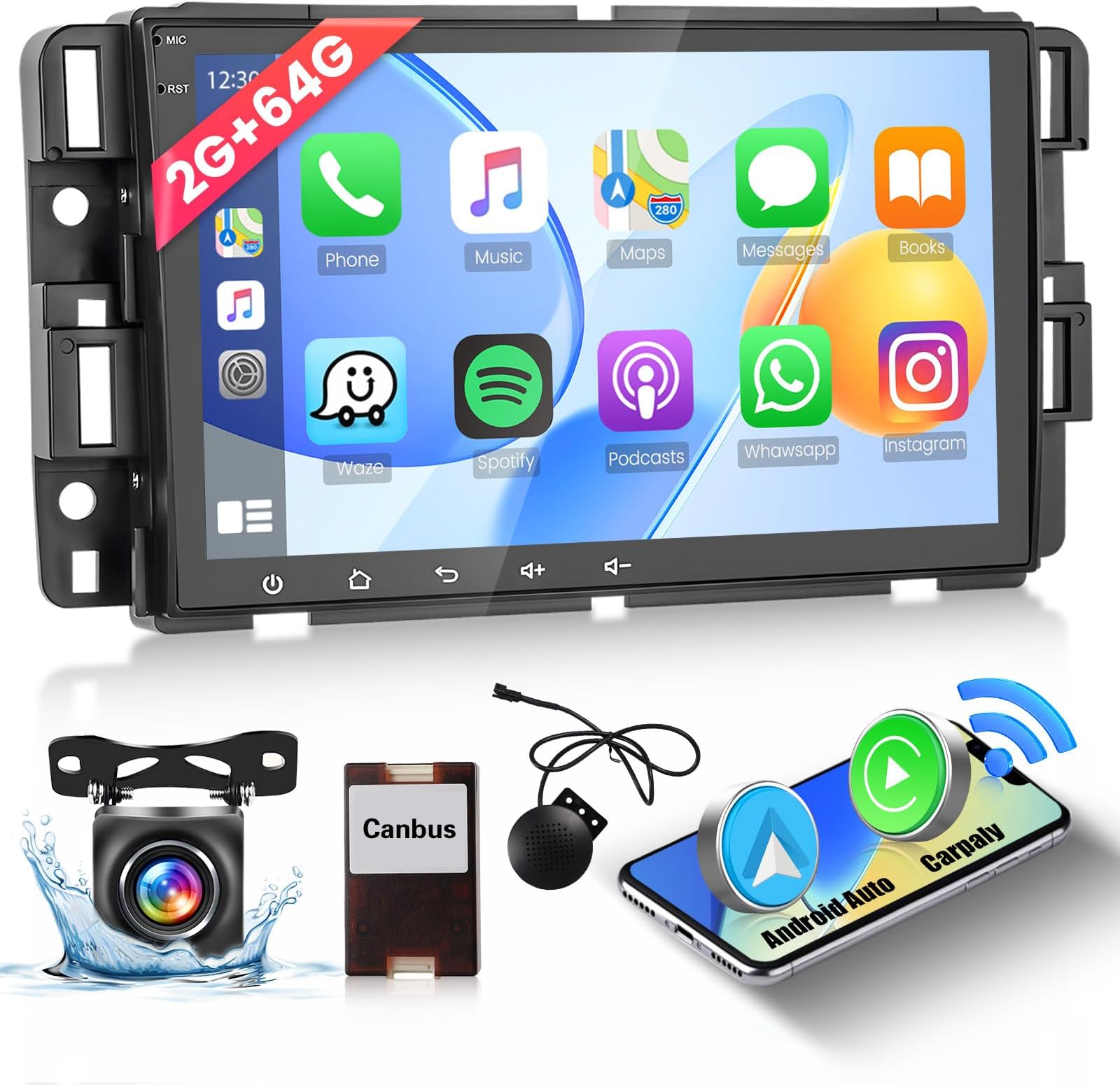 [2+64G] 8 Inch Android 13 Radio for Chevrolet Chevy Silverado GMC Sierra Buick Enclave Yukon Wireless Carplay Android Auto, Touchscreen Car Stereo with GPS Navigation WiFi Bluetooth Backup Camera