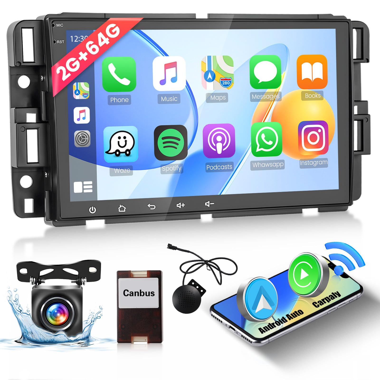 [2+64G] 8 Inch Android 13 Radio for Chevrolet Chevy Silverado GMC Sierra Buick Enclave Yukon Wireless Carplay Android Auto, Touchscreen Car Stereo with GPS Navigation WiFi Bluetooth Backup Camera