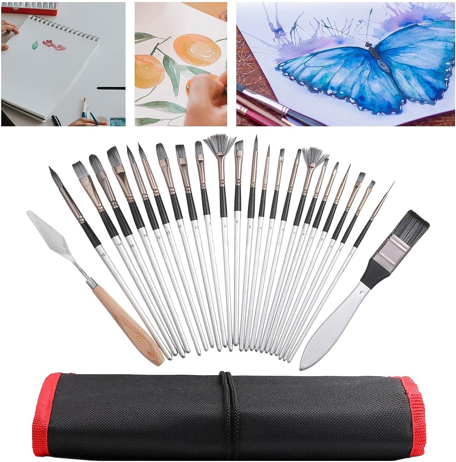 Juego de pinceles for pintura artística, exquisito juego de pinceles for artistas de 24 piezas Pinceles for detalles de pintura duraderos Bolsa de lona Pluma Acuarela Artesanía Acrílico Pincel for pin