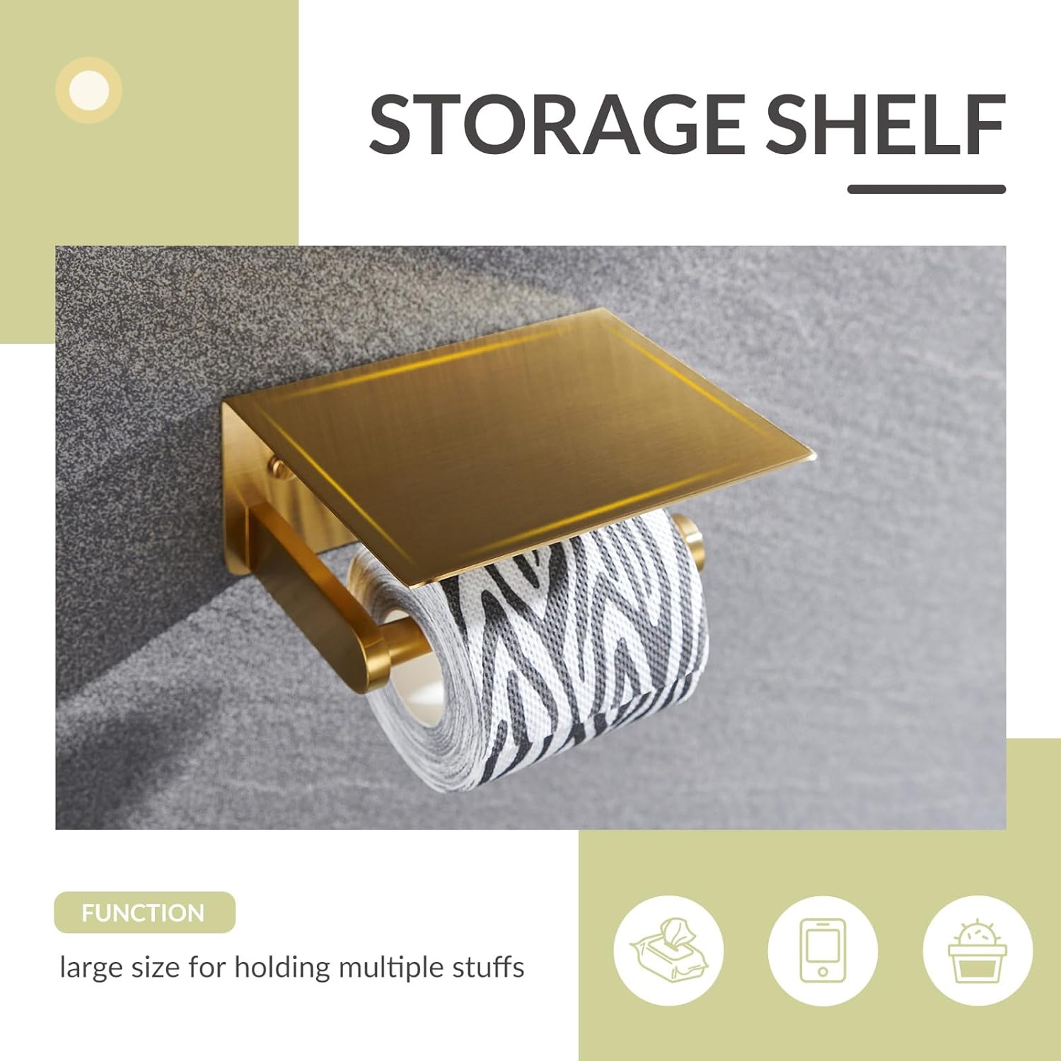 Toilet Paper Holder with Shelf, Coat Hook 2pcs Bundle, APLusee 304 Stainless Steel Wall Mounted Bathroom Accessories Brushed Gold
