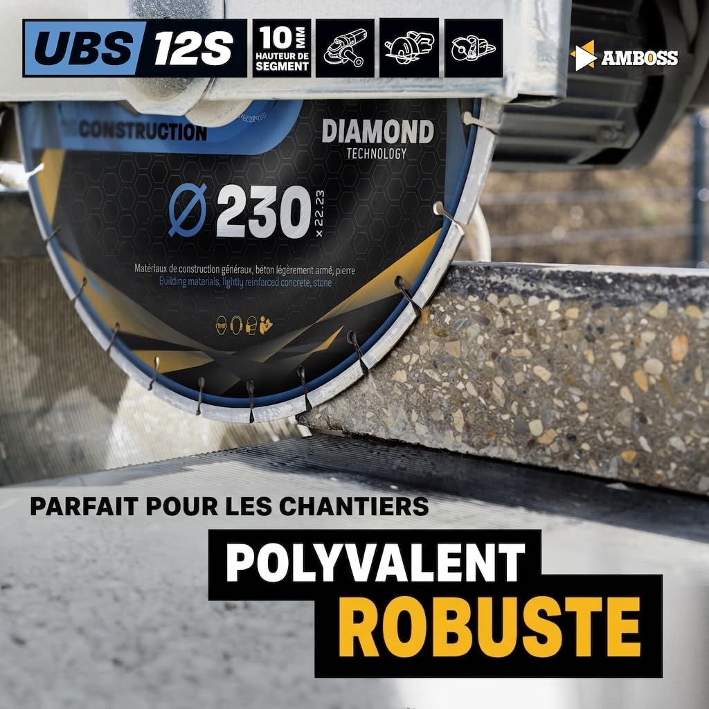 Amboss Diamant Trennscheibe UBS 12S - Disque à tronçonner diamanté Ø 300 mm x 30 mm/25,4 mm - béton légèrement armé/matériaux de chantier/pierre | Hauteur de segment : 10 mm (sintéré)
