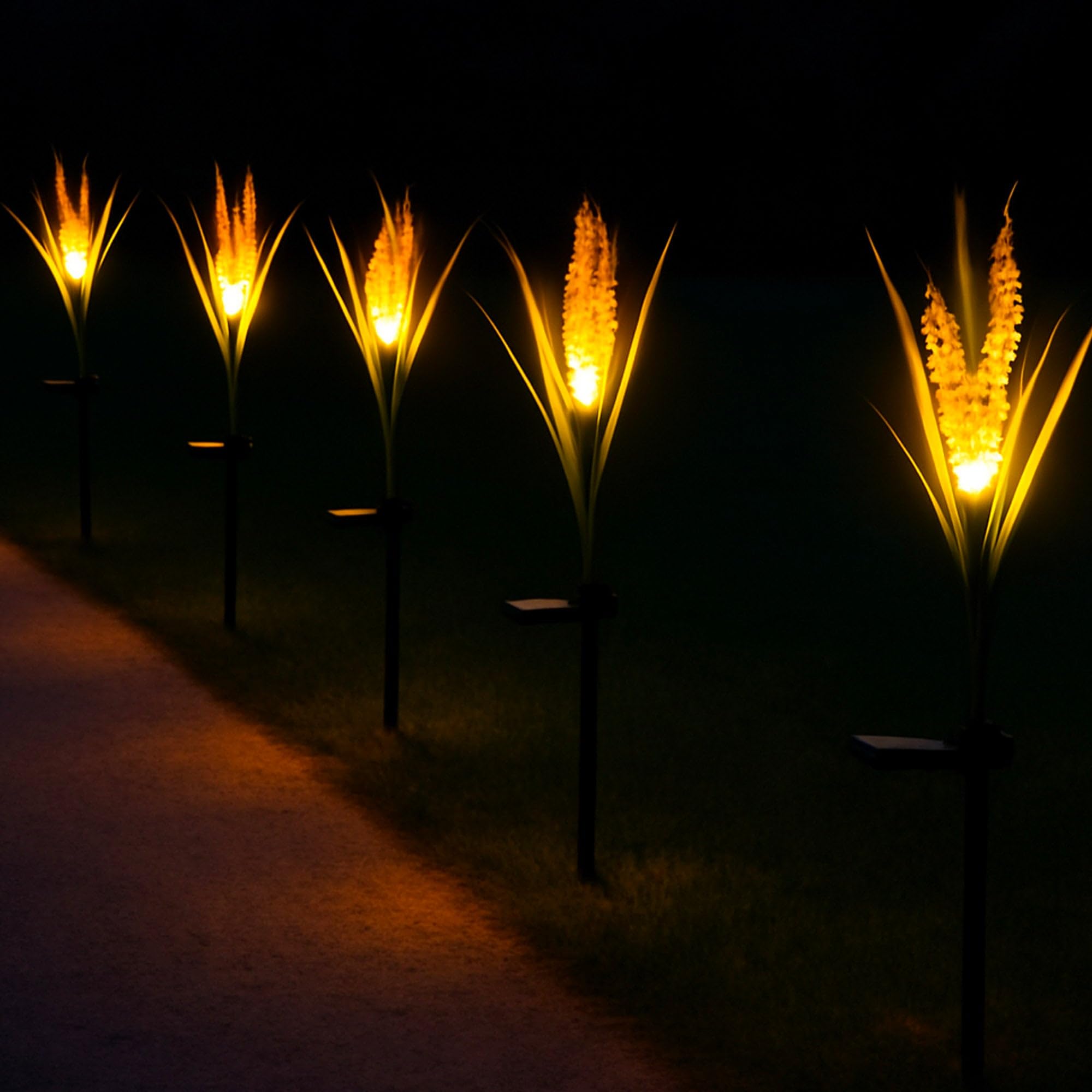 Lumisky Lot de 6 balises plantes solaires à piquer LED blanc chaud 6x FERNY H58cm
