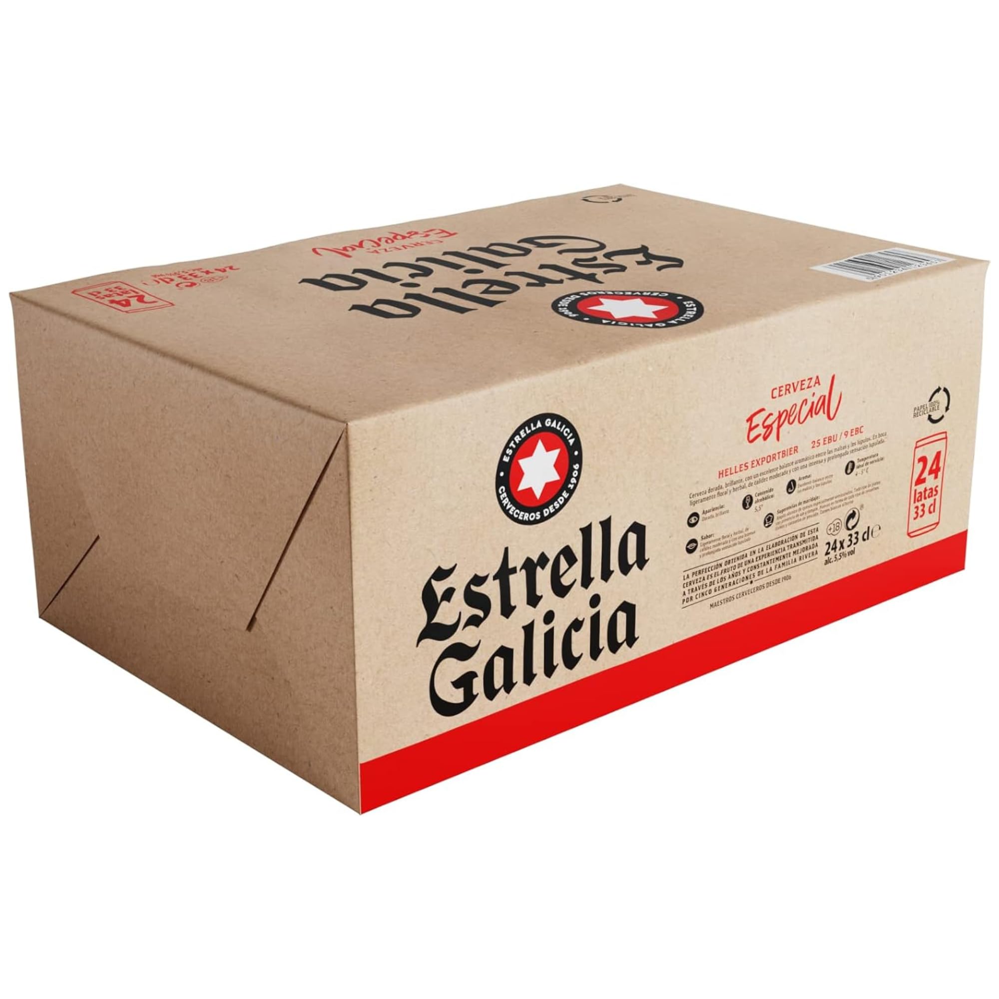 Estrella Galicia Especial - Cerveza Lager Especial, Pack de 24 Latas x 33 cl, Sabor Ligero y Amargo, Aroma a Lúpulo, 5,5% Volumen de Alcohol — view 2