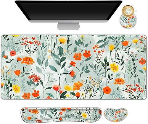 Miniatura 11 de Juego de alfombrilla de mouse grande para juegos, 4 en 1, alfombrilla de escritorio extendida para teclado con reposamuñecas, juego de alfombrilla