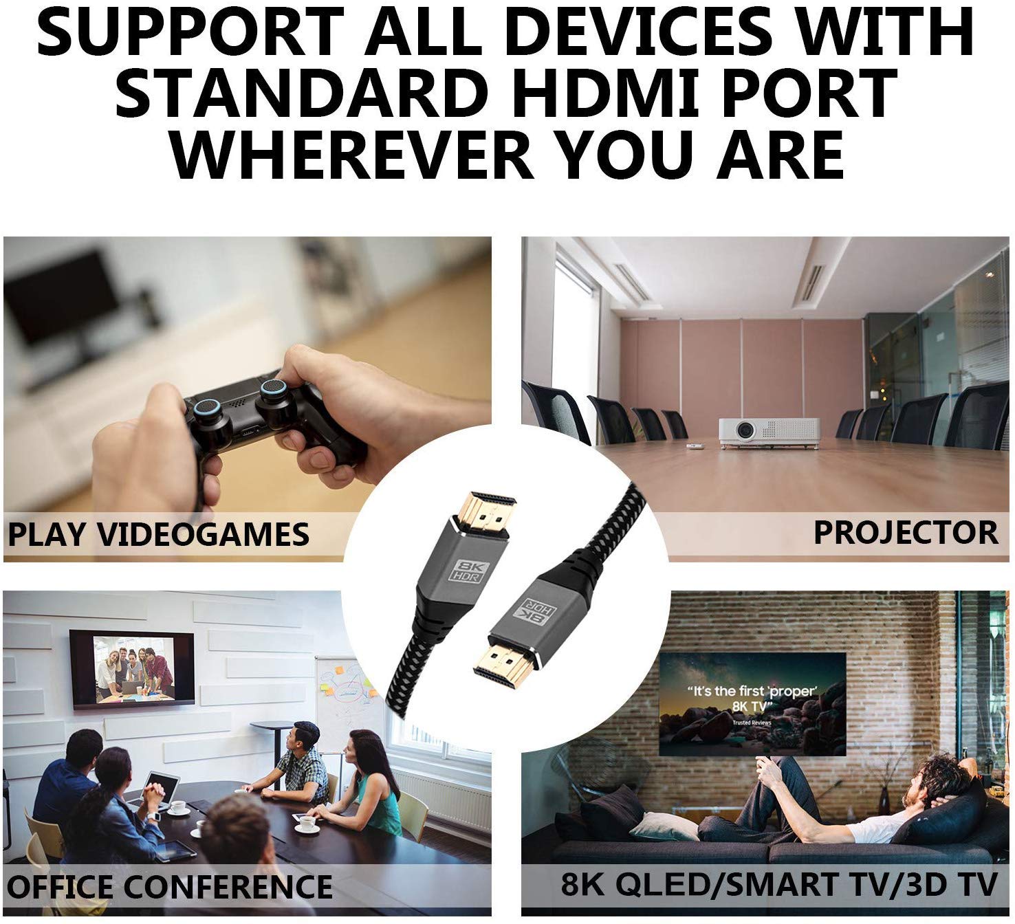 IBRA 2.1 HDMI Cable 8K Ultra High-Speed 48Gbps Lead | Supports 8K@60HZ, 4K@120HZ, 4320p, Compatible with Fire TV, 3D Support, Ethernet Function, 8K UHD, 3D-Xbox PS3 PS4 PC etc- 2M