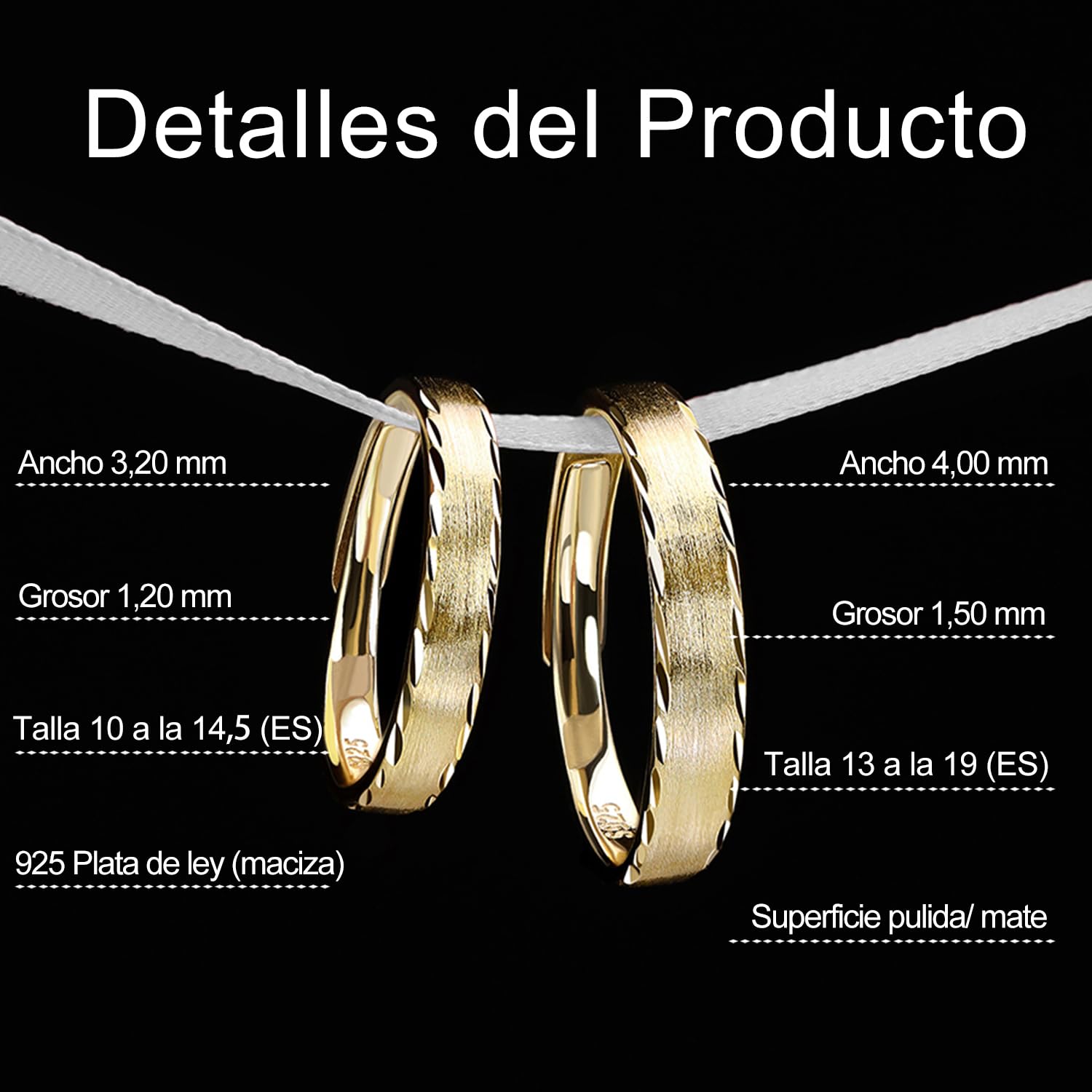 Meissa Alianzas de Plata para Pareja Anillos de Compromiso Ajustables para Hombres y Mujeres Mujer 3,2mm & Hombre 4mm Plata de Ley 925 Juego Nupcial Regalo