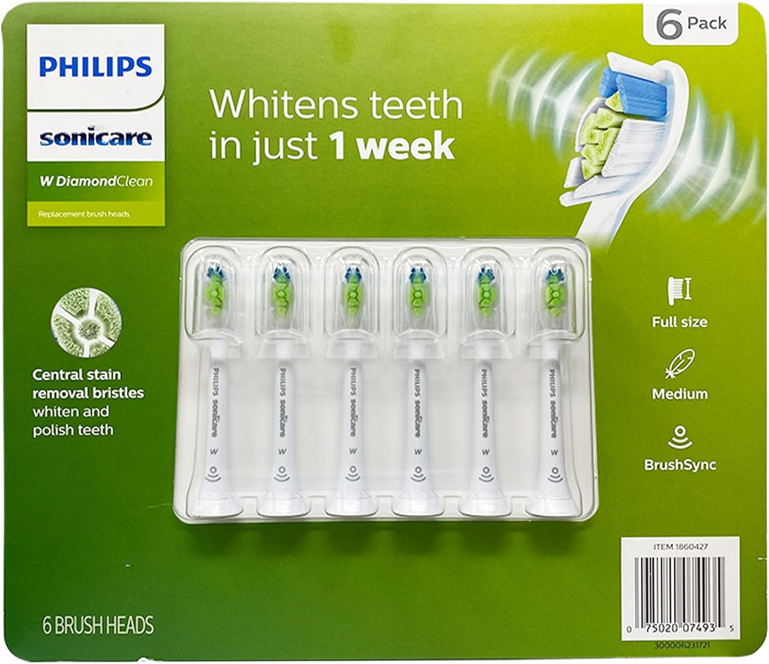 Philips Sonicare DiamondClean Standard Brush Heads 6-Pack (White) HX6066/30