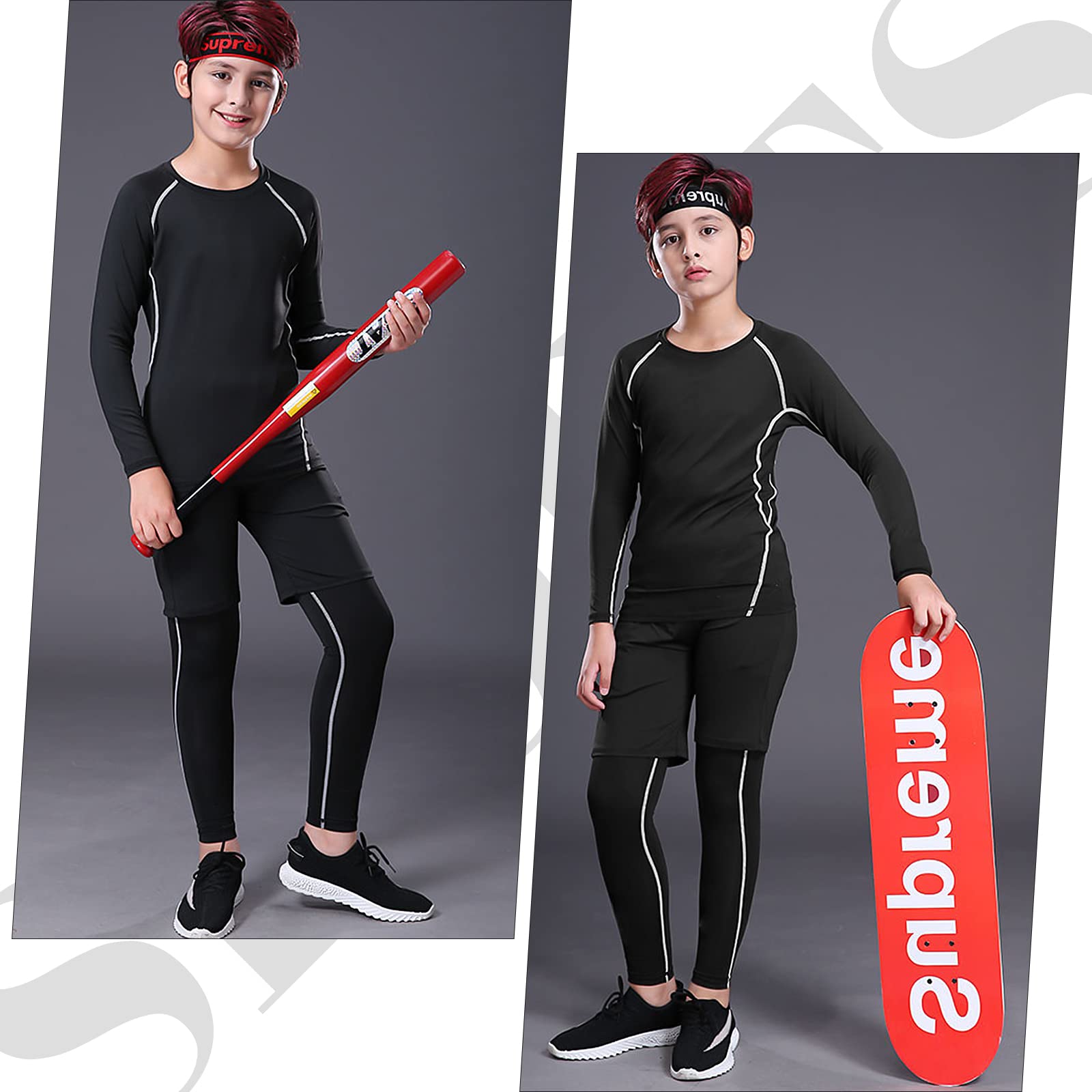 Set di Intimo a Compressione per Bambini, Completo Termico Bambino Calcio, Intimo Sportivo ad Asciugatura Rapida, per Bambini Allenamento di Calcio, Corsa e Jogging