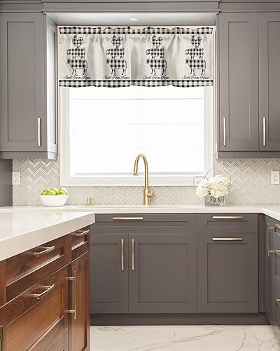 Miniatura 5 de Cortina de cenefas de animales a cuadros para cocina, cafetería, búfalo, vaca, cerdo, pollo, cortinas cortas de 42 x 18 pulgadas con bolsillo para