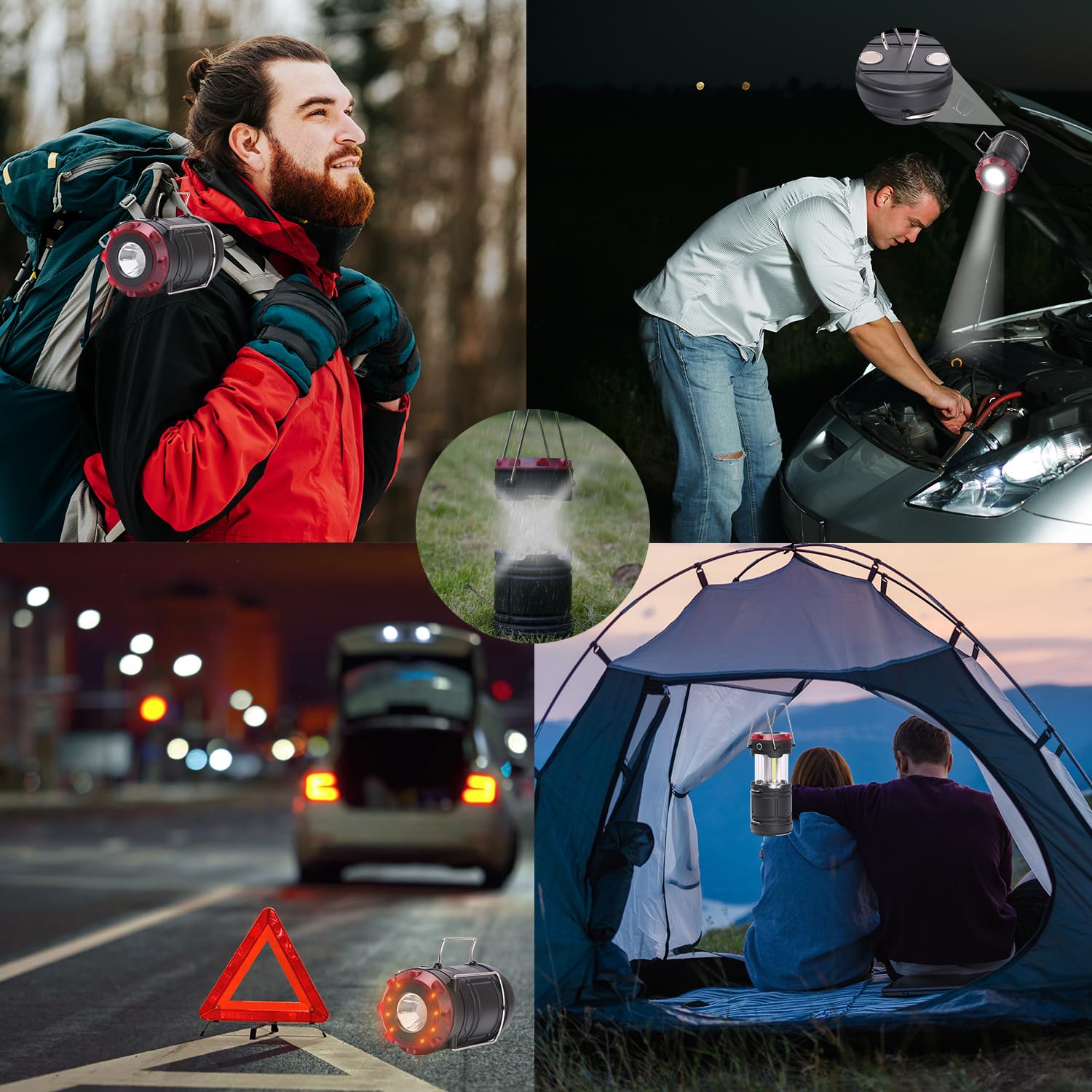 Lichamp Linterna LED plegable para camping, portátil, ligera, impermeable, 4 modos de luz, kits de supervivencia para interiores y exteriores, hogar, cortes de energía de emergencia, senderismo,