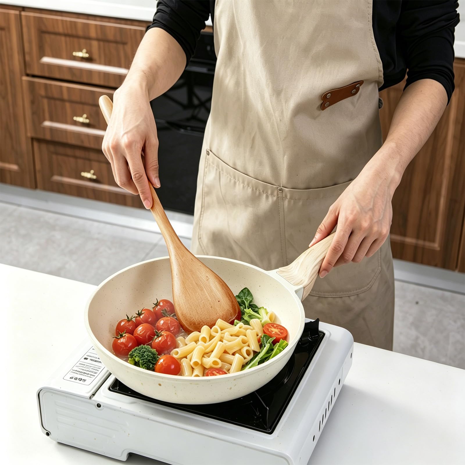 GinSent Cucharas de madera de 17 pulgadas para cocinar (madera de acacia, 1 cuchara de esquina)