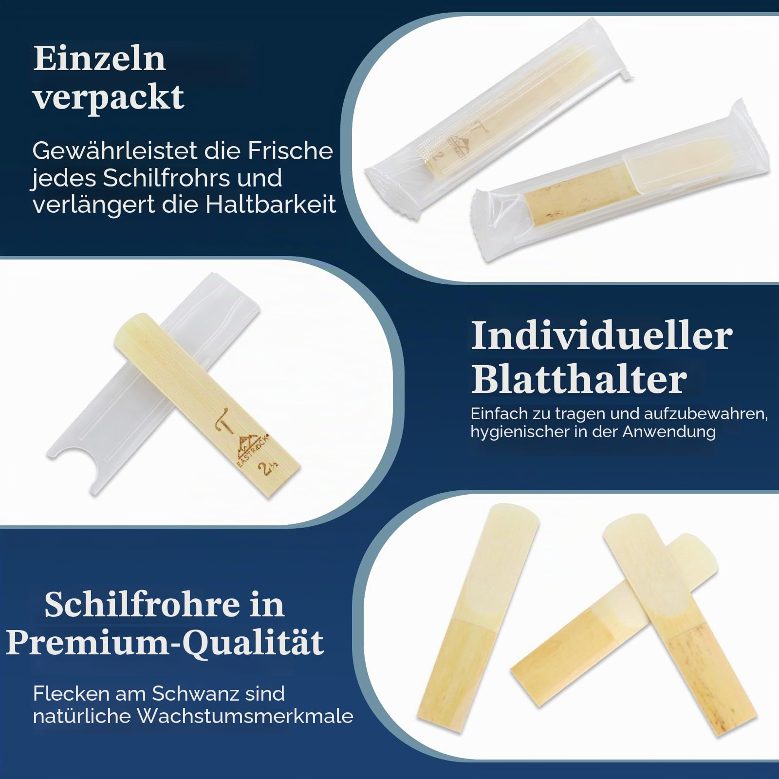EASTROCK Traditionelle Altsaxophon-Blätter 2,5,saxophon blätter2.5,professionelle Altsaxophon-Blätter für Saxophon, Anfänger und Saxophonisten, Stärke, 2,5–10 Stück
