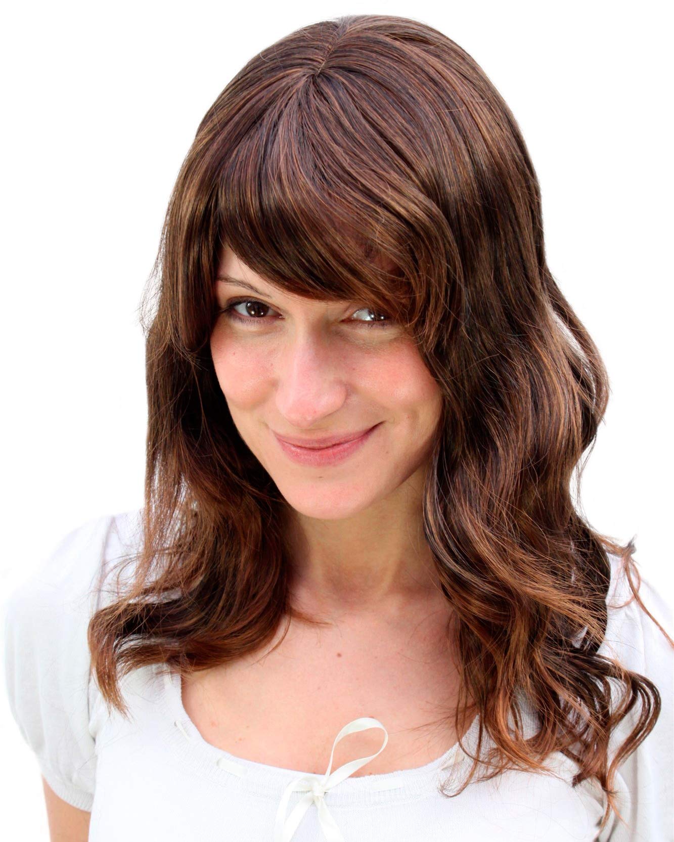 WIG ME UP Perücke – Lange Glatte Haare Mit Geschwungenen Spitzen, Brünett Braun-Mix, 50 Cm Länge