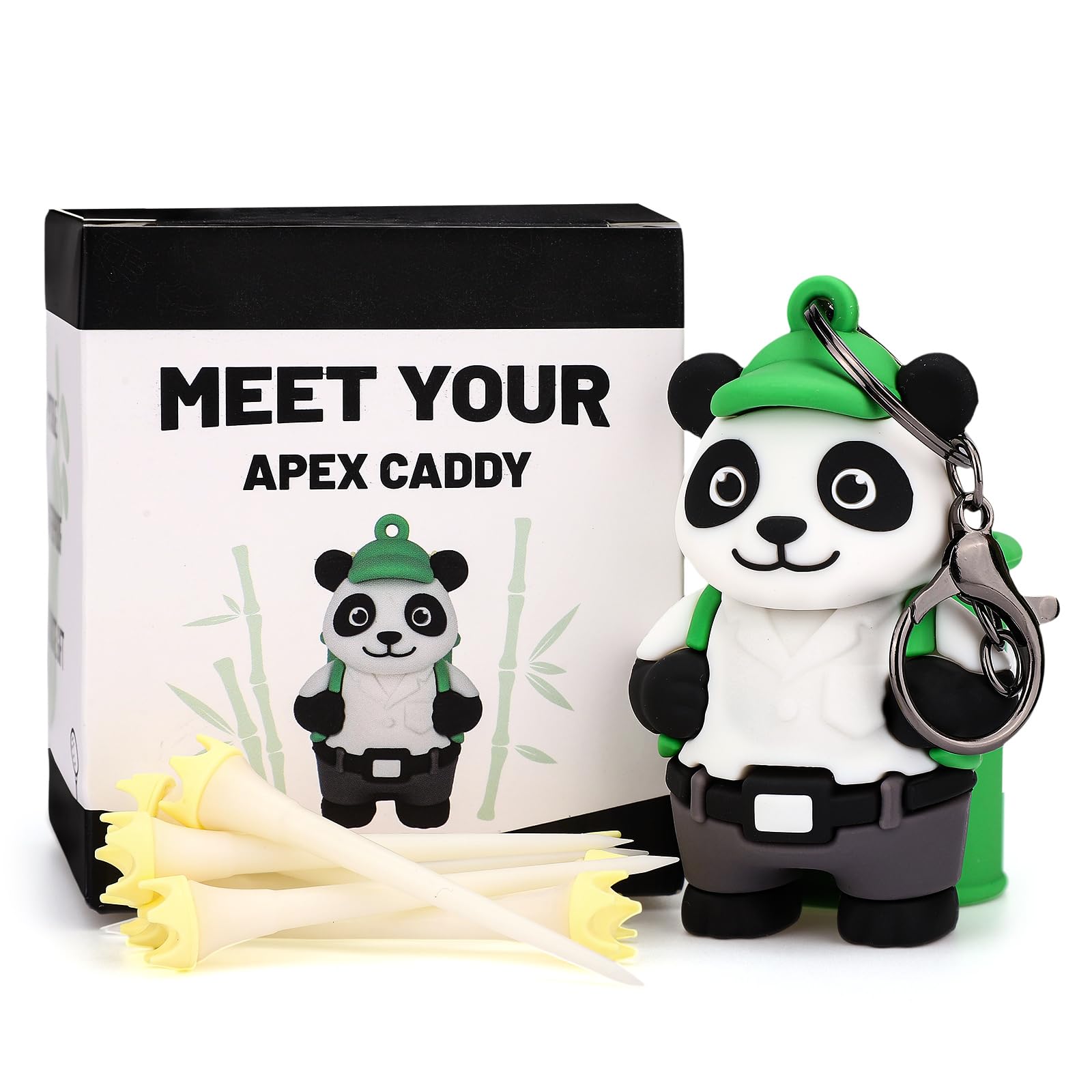 Penitue Panda Caddie Golf Tee Holder Bag Accessories, Including 8 Golf Ball Tees Creative Cool Funny Animal Stand Set Gadgets Stuff Gifts for Women Men Golfers Attaching to Backpack Shoulder Belt