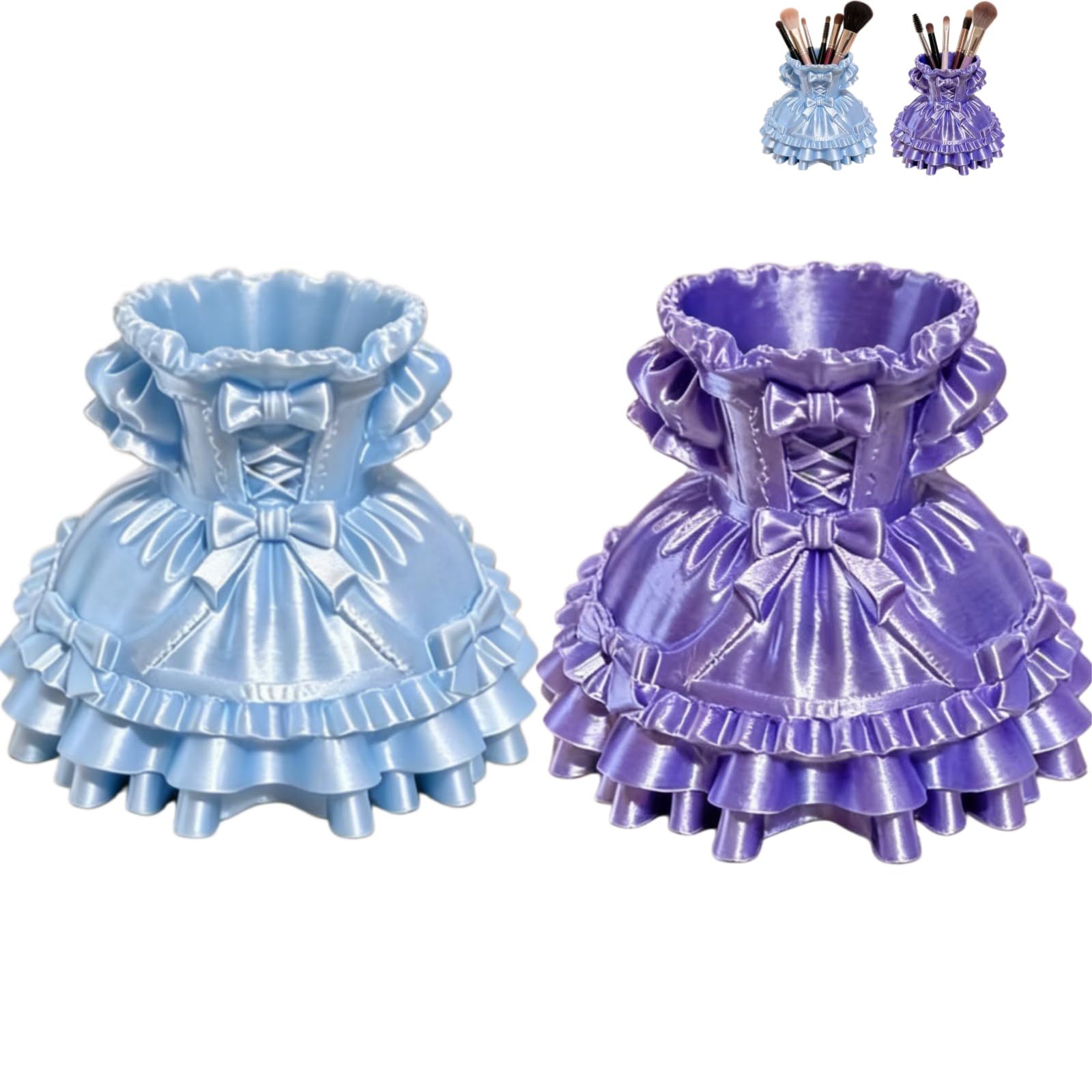 Porte-stylo 3D robe de princesse bleu et violet pour bureau lot de 2