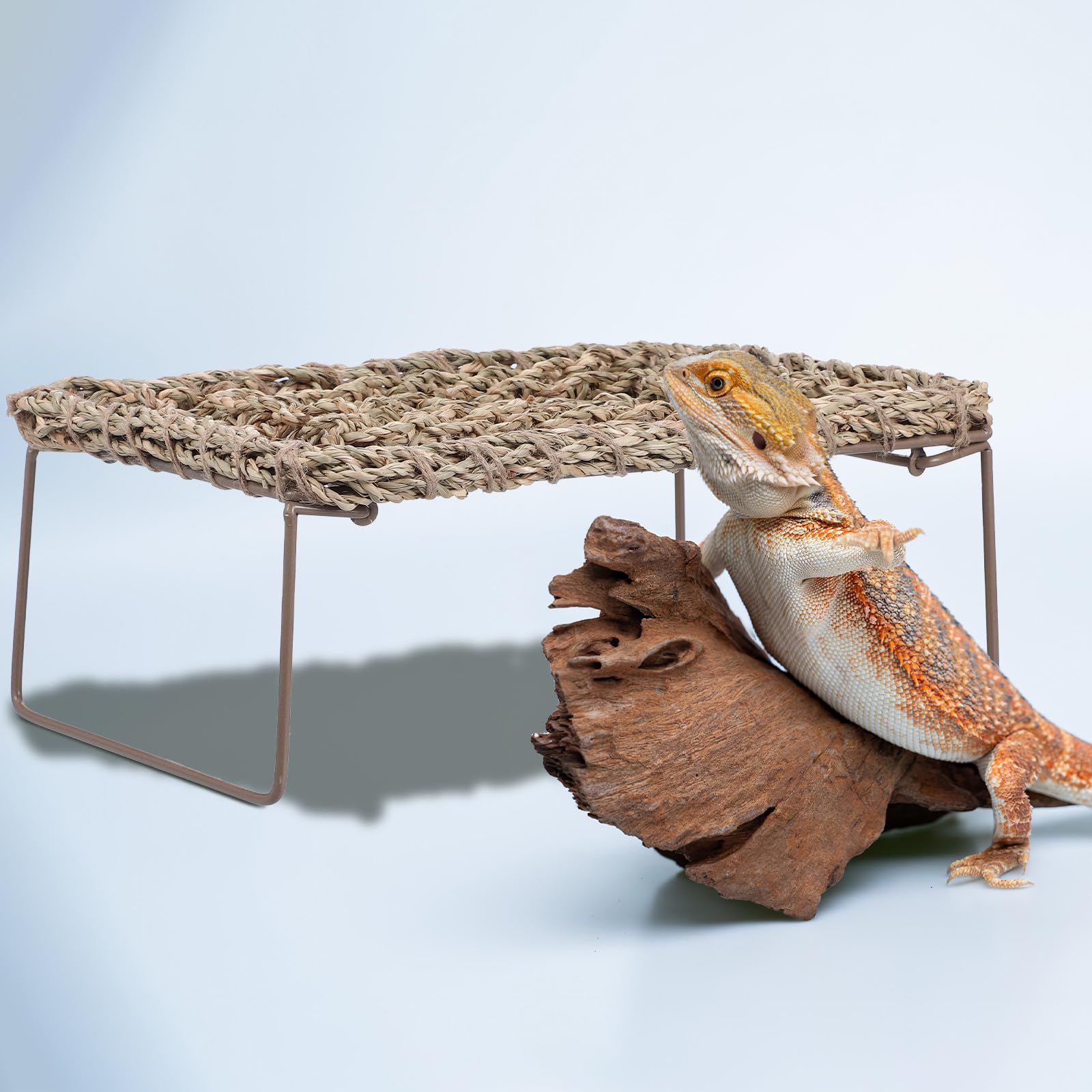 PRETYZOOM Lot de 2 Hamacs Tressés en Herbe pour Dragon Barbu, Lit Polyvalent en Fer et Fibres Naturelles, pour Reptiles et Cachette Estivale
