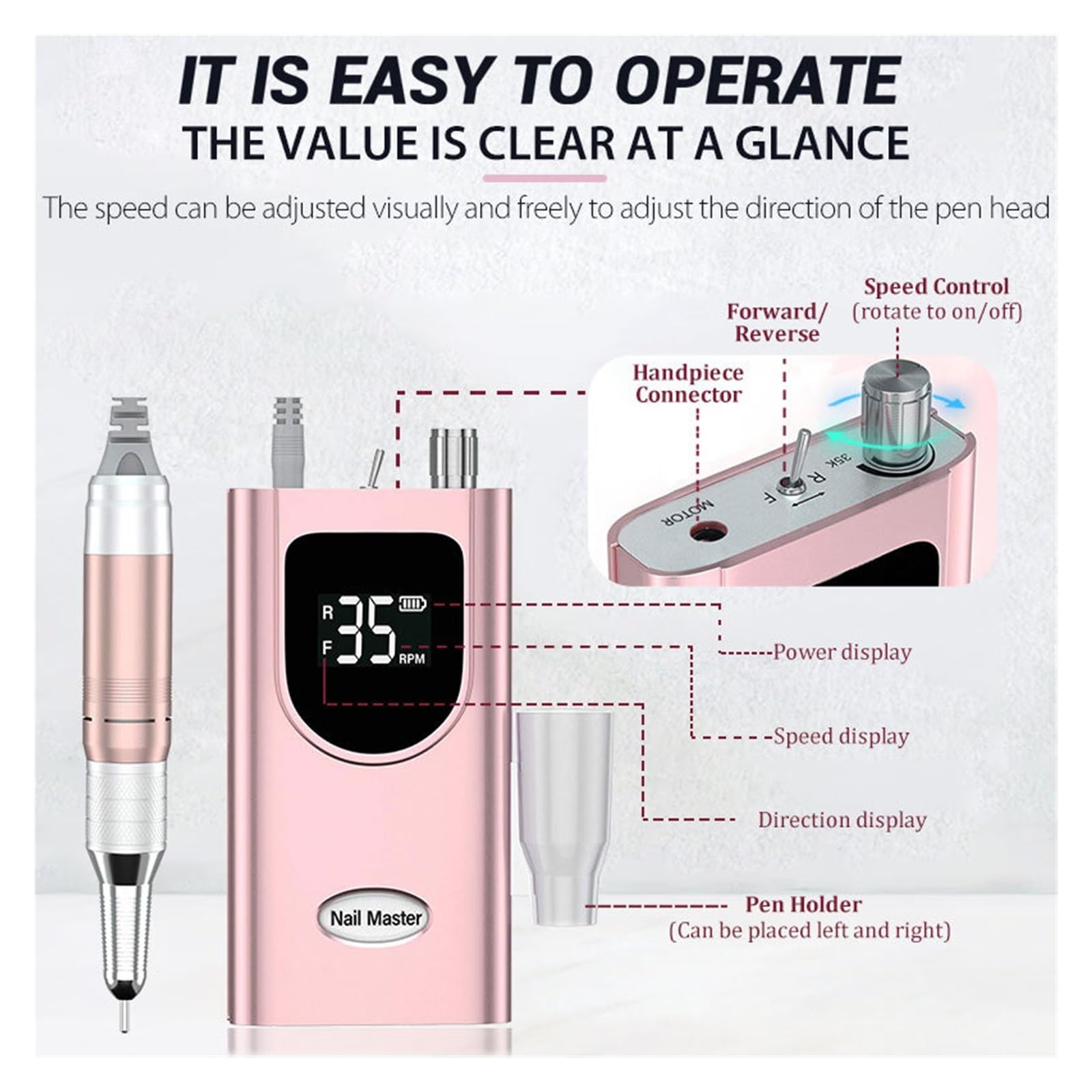 Trapano Elettrico Professionale per smerigliatrice per Unghie per Pedicure Manicure, Trapano per Unghie Ricaricabile a Batteria per rimozione Gel per Fai da Te