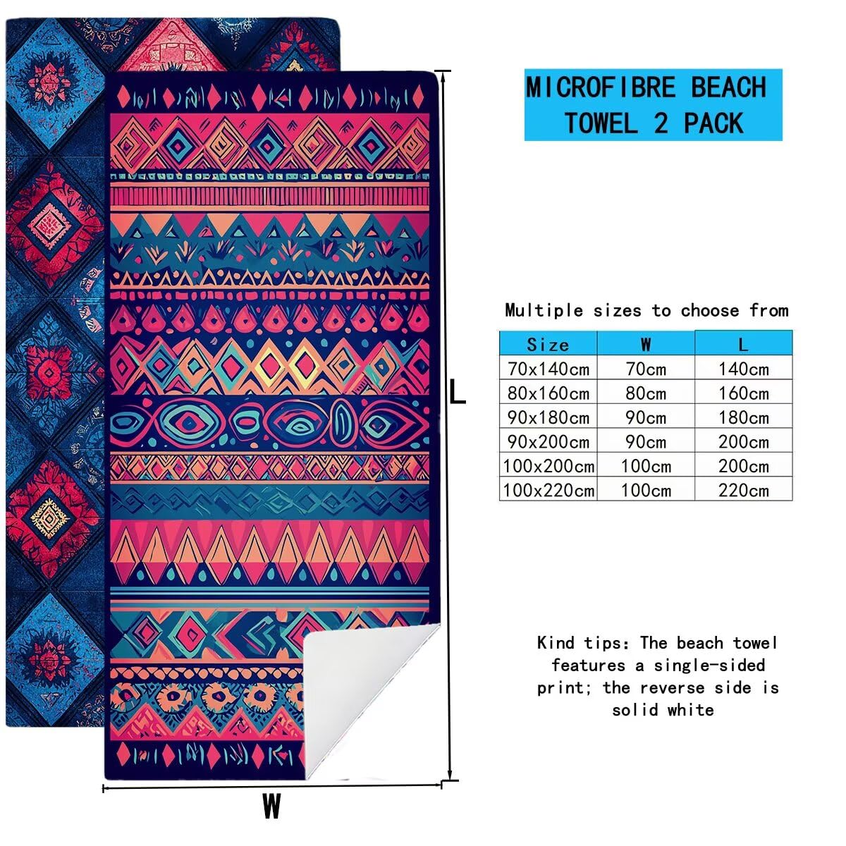 Duży ręcznik plażowy 100 x 220 cm, zestaw 2 szt. Nordycki ręcznik z mikrofibry, szybkoschnący ręcznik na siłownię kompaktowy, odporny na piasek ręczniki z mikrofibry do pływania na siłowni, prezent