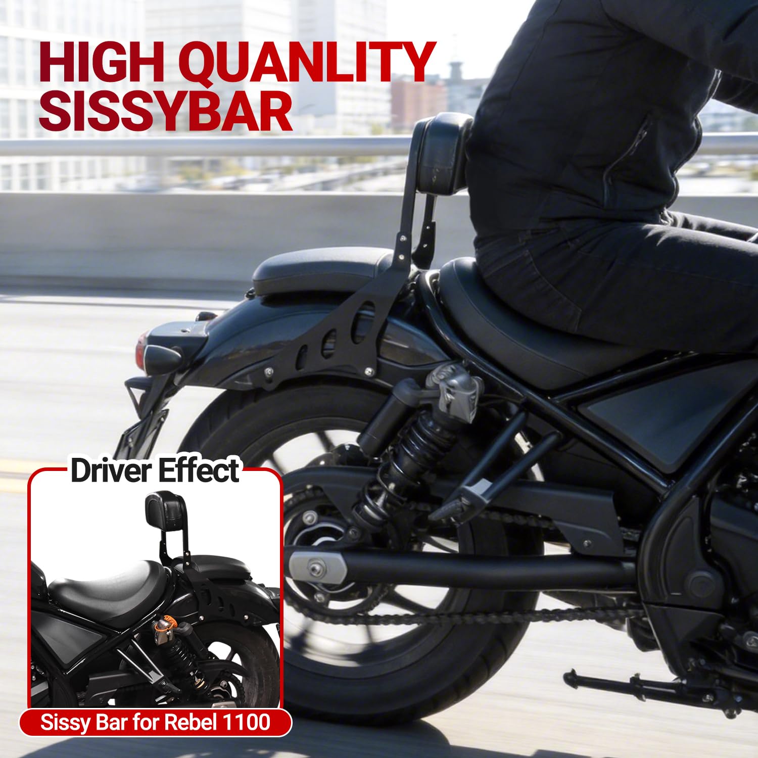 Respaldo vertical desmontable para conductor y pasajero de motocicleta para Rebel 1100, respaldo de cuero para asiento, compatible con Rebel CMX1100 CM1100 CMX CM 1100 2021-2024