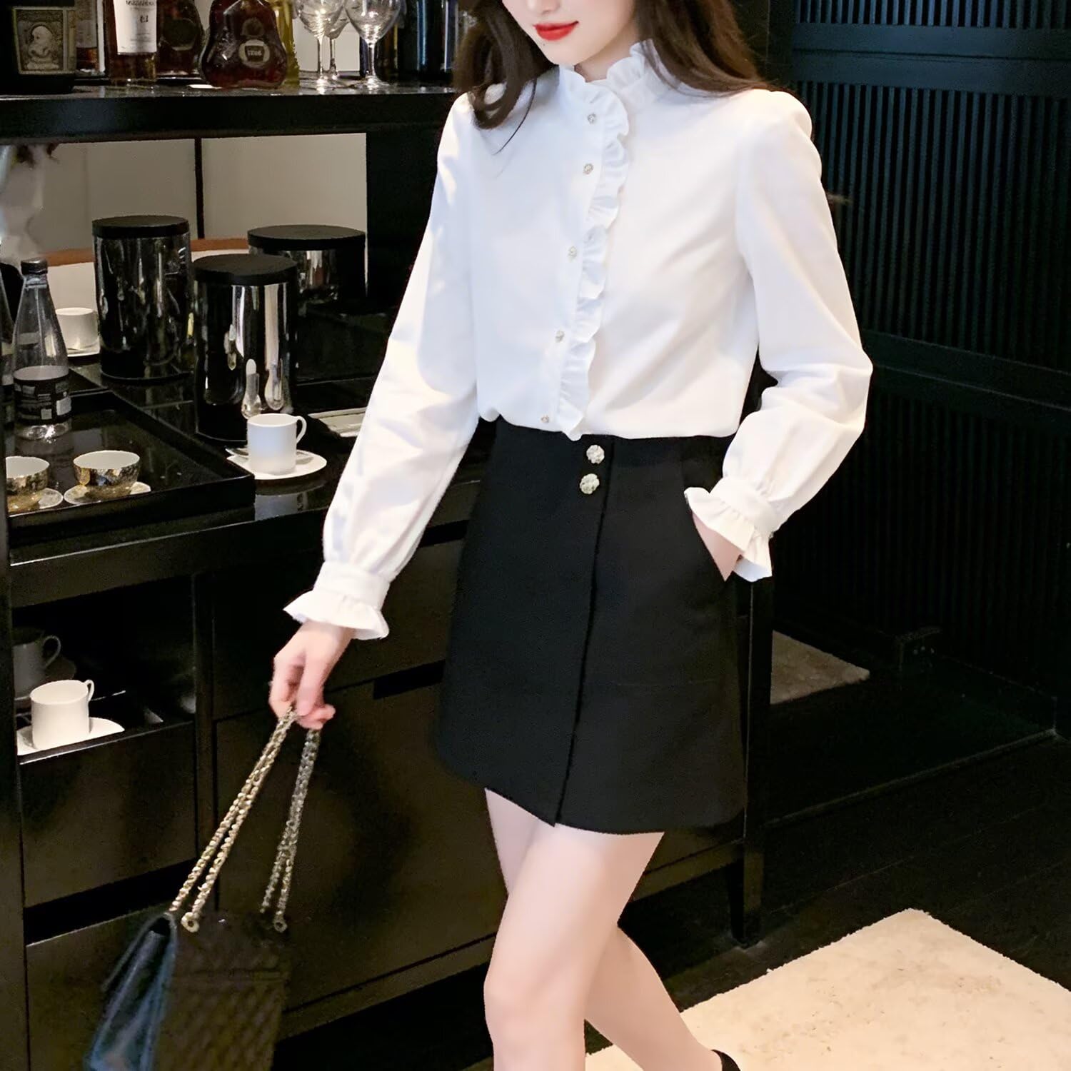 Button Down Shirts Long Sleeve V Neck Blouses Fall Fashion Dressy Casual Tops