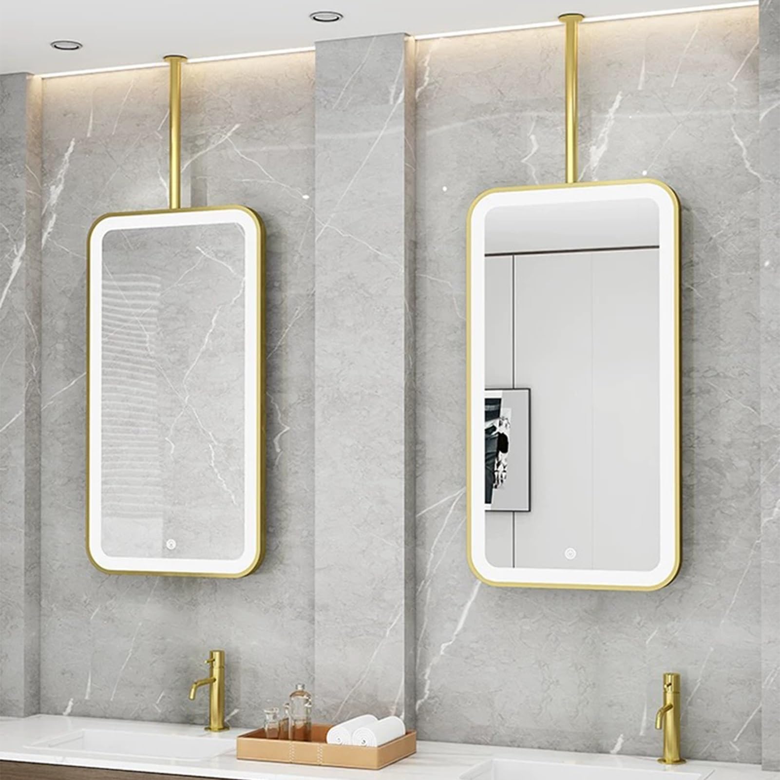 FGXHHS Modern with LED Lights，Metal Frame Illuminated Light Up Mirrors，Wall Mounted Vanity Mirrors Ceiling Hanging for Farmhouse，Restroom，Entryway(40cmx60cm)