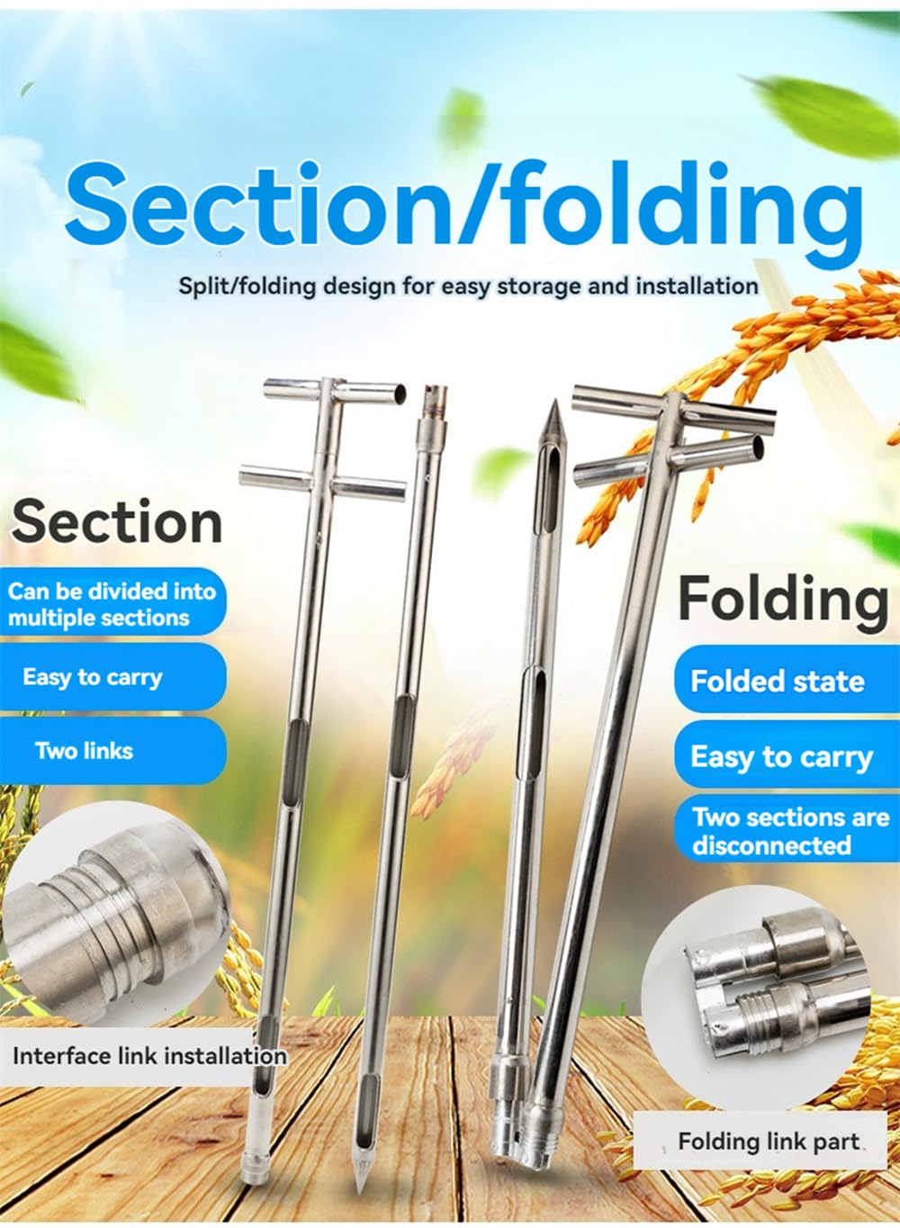 Grain Probe Sampler Powder Sampler Stainless Steel Solid Sample Grain Probe Sampler Cement Fertilizer Solid Sampling Probe for Rice, Corn, Wheat, Soybeans (Two Sections 32mm, 1.5M)