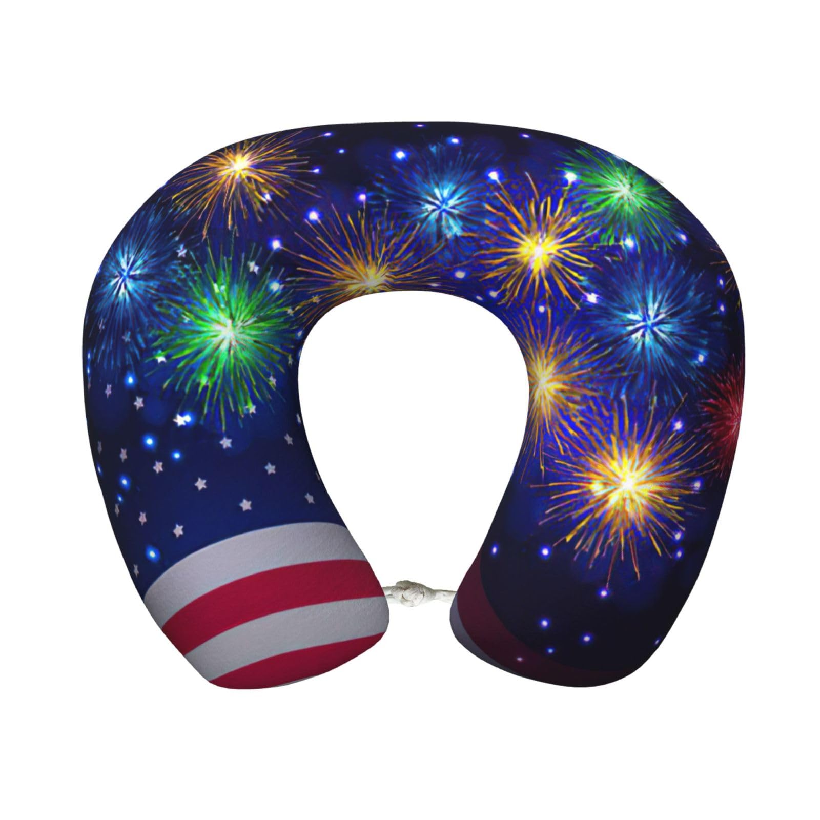 yagDAA Firework American Flag 4th Of July Print U-Shape Travel Neck Pillows Memory Foam Neck Pillow For Airplane Car Office Sleeping Rest