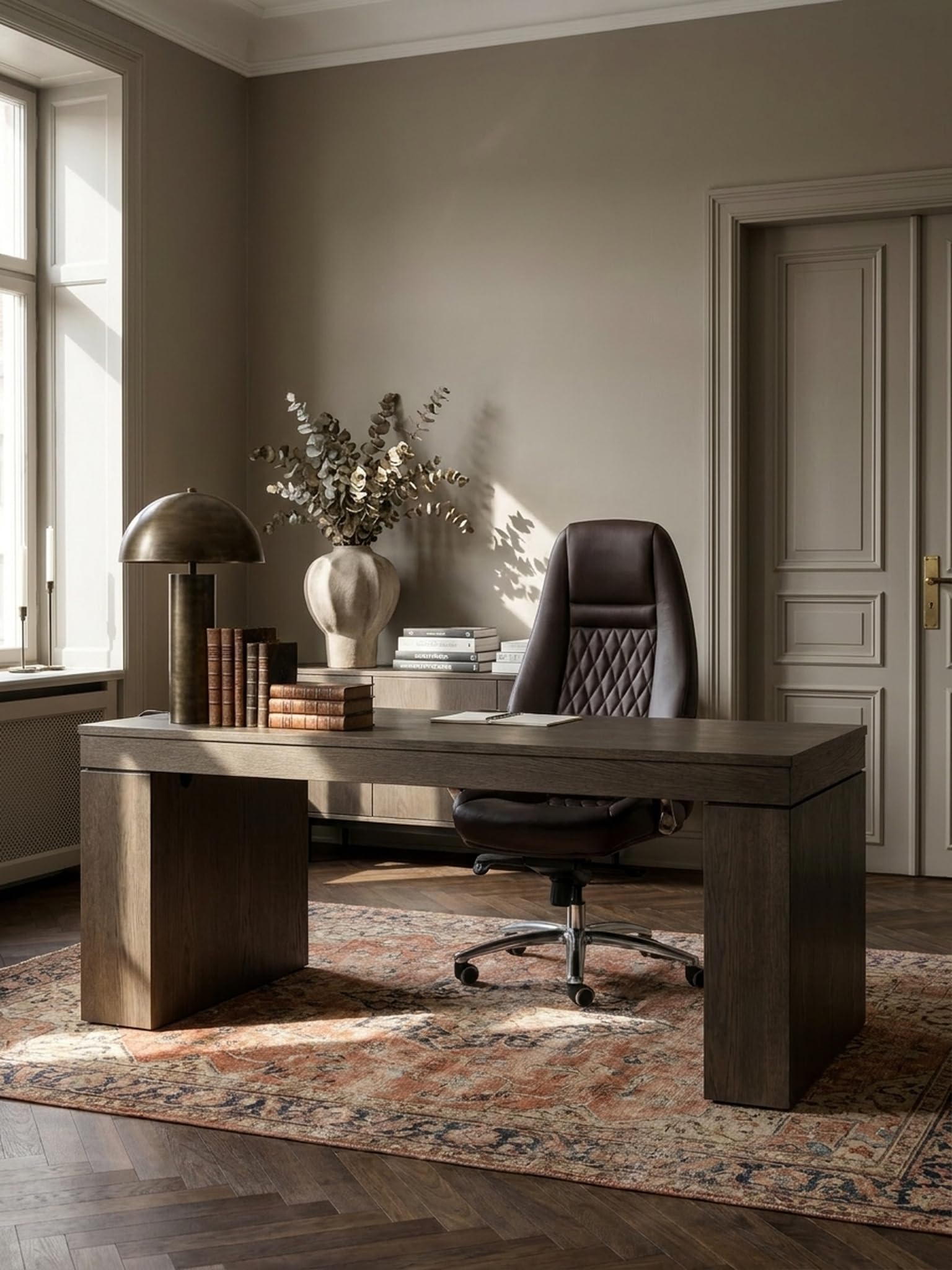 Austin Chaise de bureau en cuir véritable marron 120 kg Fauteuil de bureau à dossier haut avec appui-tête X-XL
