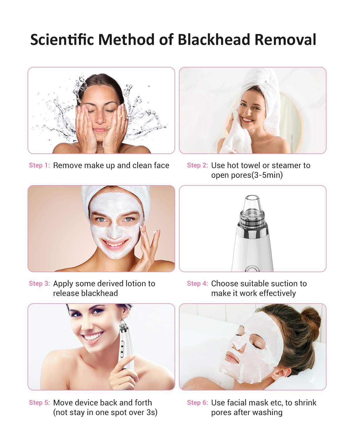 EUASOO Blackhead Pore Vacuum Cleaner Remover, 2021 Upgraded Facial Pore Cleaner Electric USB Rechargeable Acne Comedone Whitehead Extractor with 5 Probes and Blackhead Remover Kit Suction, White : Beauty & Personal Care