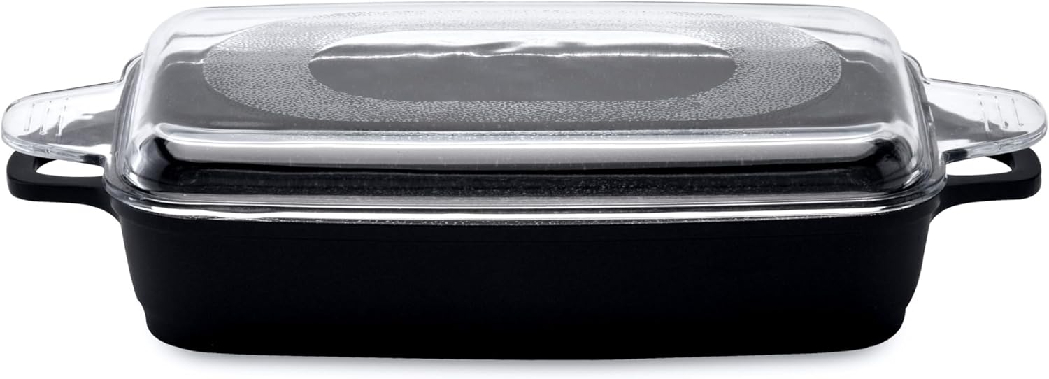 BergHOFF Scala Non-stick Roast Pan 16.5” x 9.75”, Ferno-Green, Non-Toxic Coating, Glass Lid, Induction Cooktop Ready, 3-layer Base