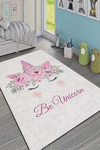 LaModaHome Alfombra antideslizante Alfombra suave de unicornio gris y flor, lavable a máquina, para dormitorio, interior y exterior, resistente a