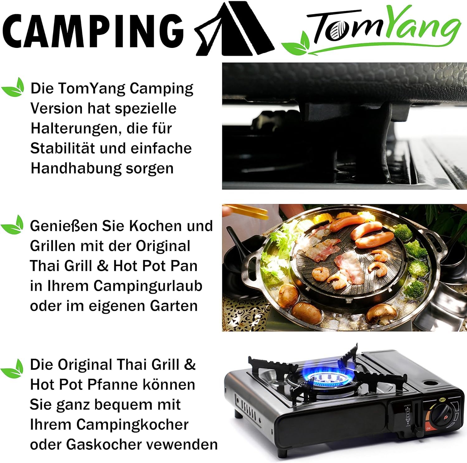 TomYang BBQ Camping Pfanne inkl. 4 Grillzangen – Original Thai Grill & Hot Pot, Korean BBQ Grill, Grillpfanne, Mookata Thai Hot Pot Topf, Antihaftbeschichtung, mehr als 100 Anleitungsvideos & Rezepte