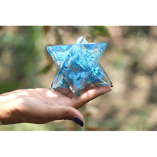 Jet Authentic Turquoise Large 4 Inch Orgone Merkaba Gemstones Copper Metal Mix Rare Healing Positive Energy Tetrahedron (Turquoise)