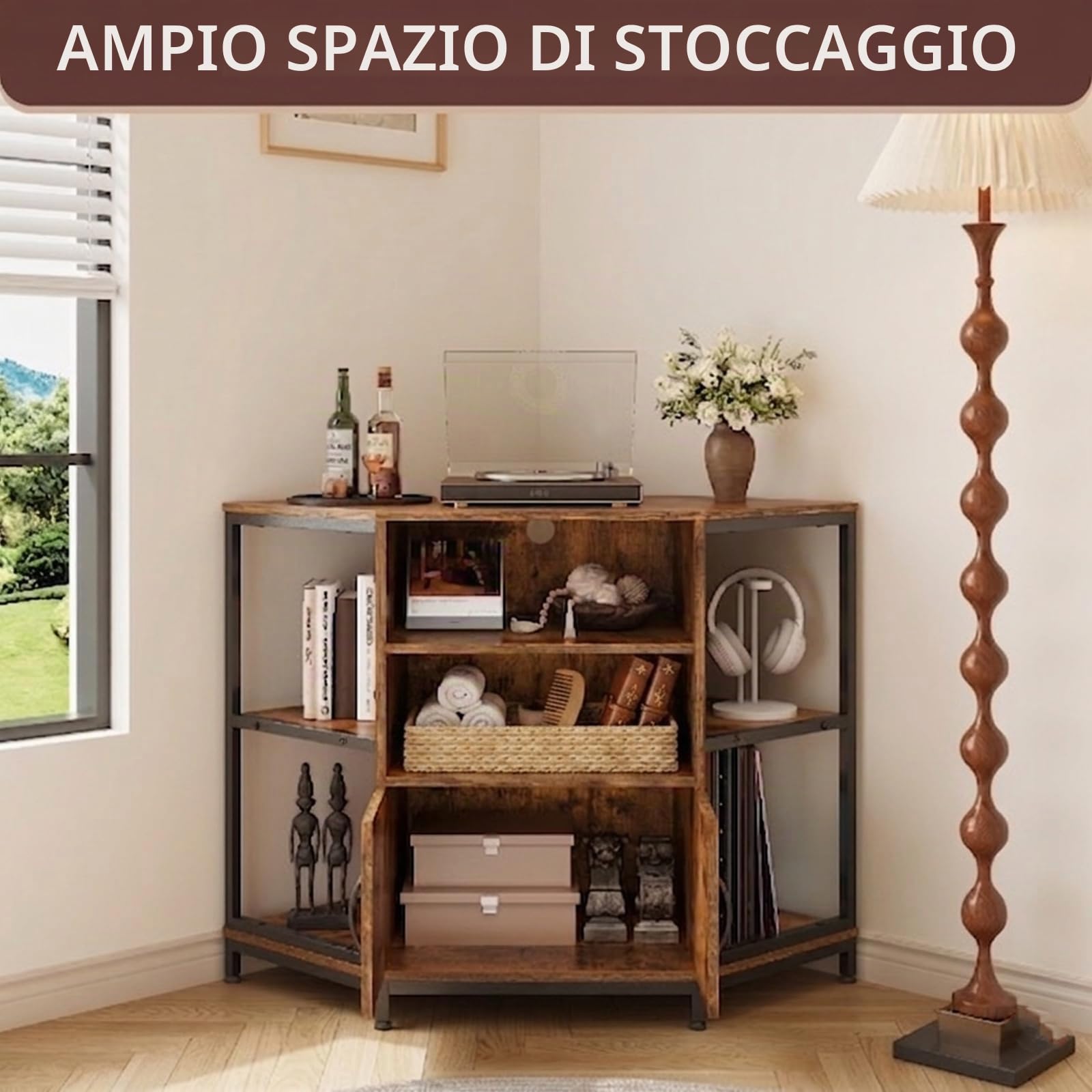 Dripex Mobile angolare per TV con illuminazione a LED, per soggiorno, design industriale, 105 x 50 x 79 cm, marrone vintage