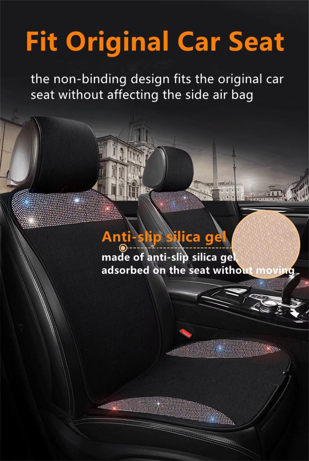 BWGHBH Funda ostentosa para Asiento de Coche para Mujer y niña, Fundas para Asiento Delantero, Protector de Asiento con Diamantes de imitación Brillantes, Ajuste Universal para 95% Coches