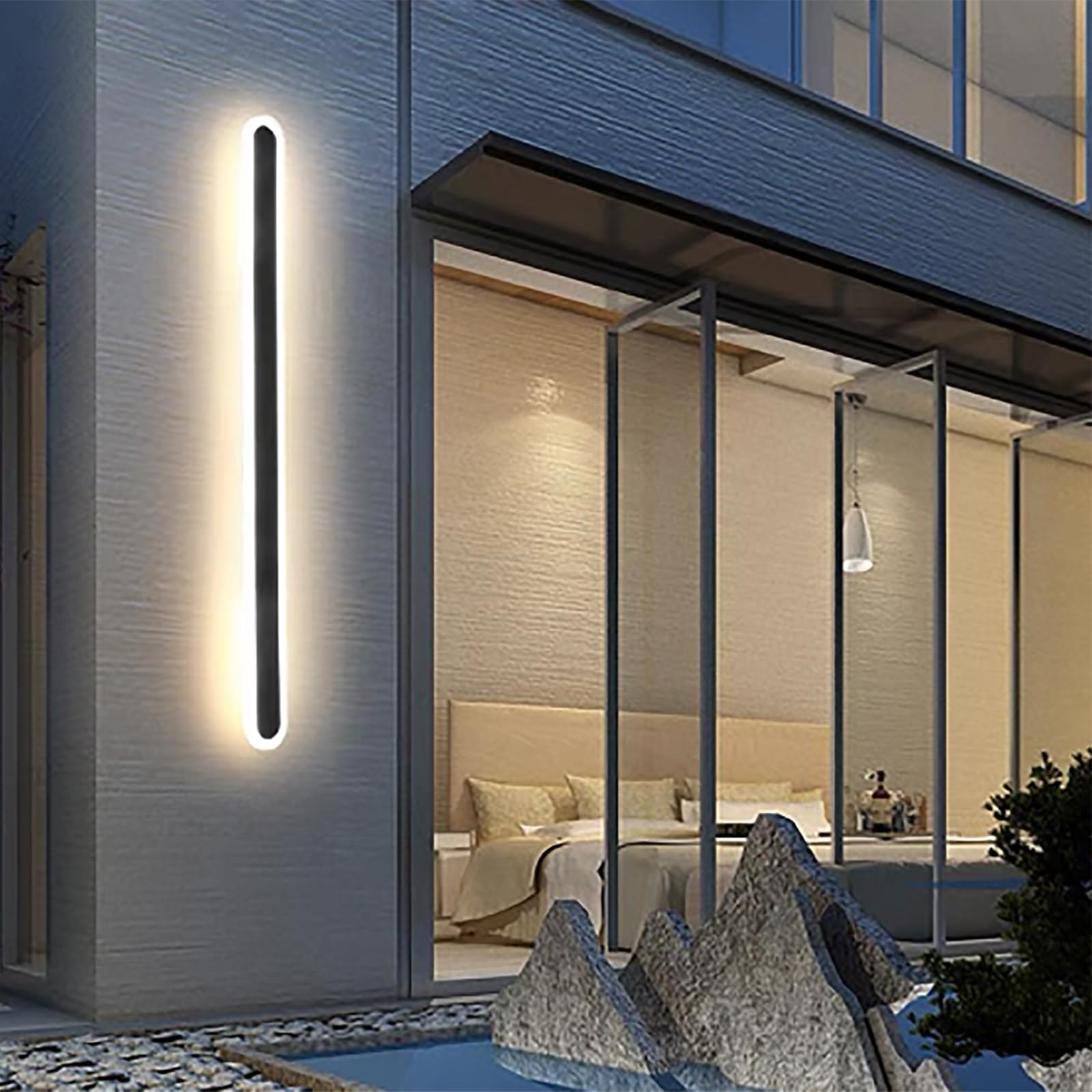 Applique murale LED dimmable IP67 ovale 60cm noire avec télécommande pour jardin et salon - 8